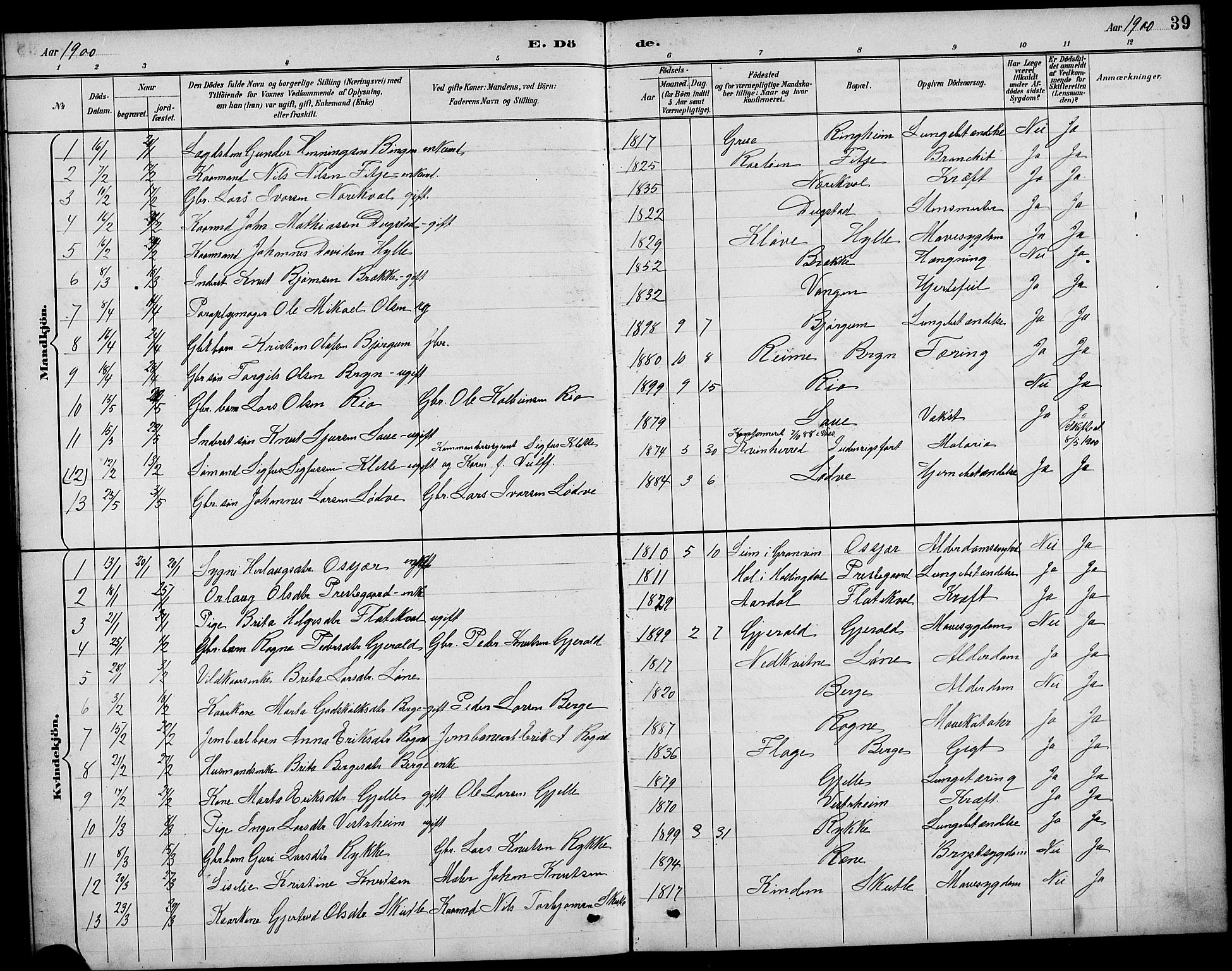 Voss sokneprestembete, AV/SAB-A-79001/H/Hab: Parish register (copy) no. F 1, 1890-1912, p. 39