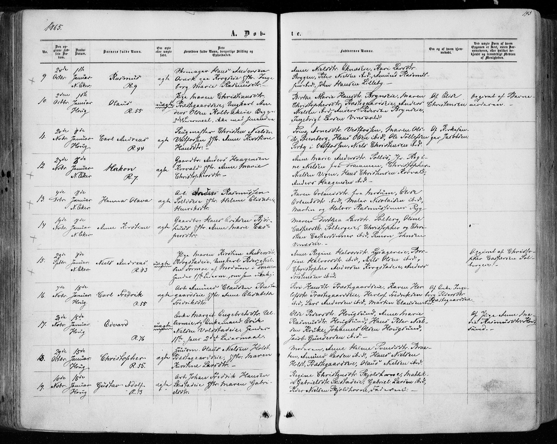 Eiker kirkebøker, AV/SAKO-A-4/F/Fa/L0016: Parish register (official) no. I 16, 1860-1868, p. 143