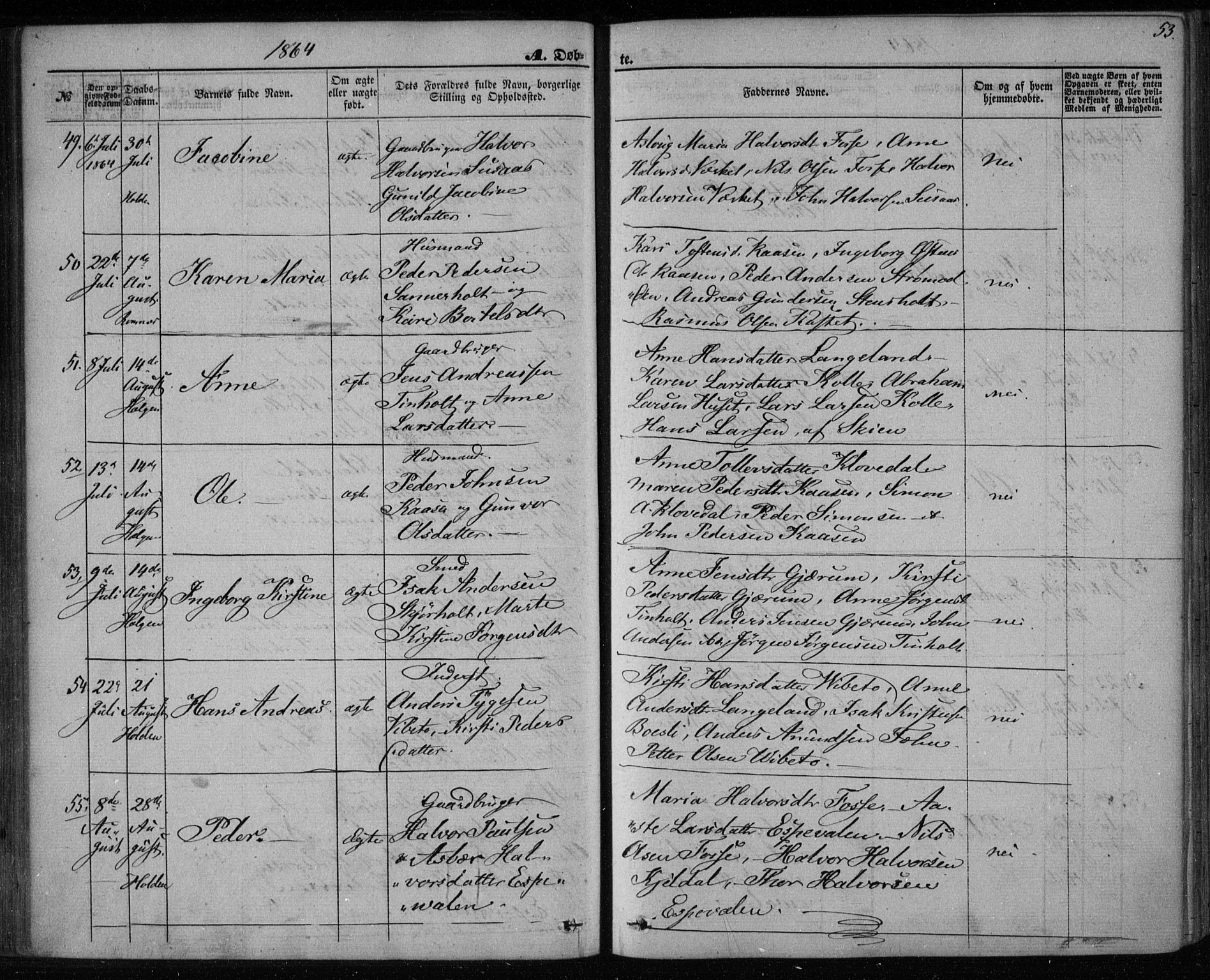 Holla kirkebøker, SAKO/A-272/F/Fa/L0006: Parish register (official) no. 6, 1861-1869, p. 53