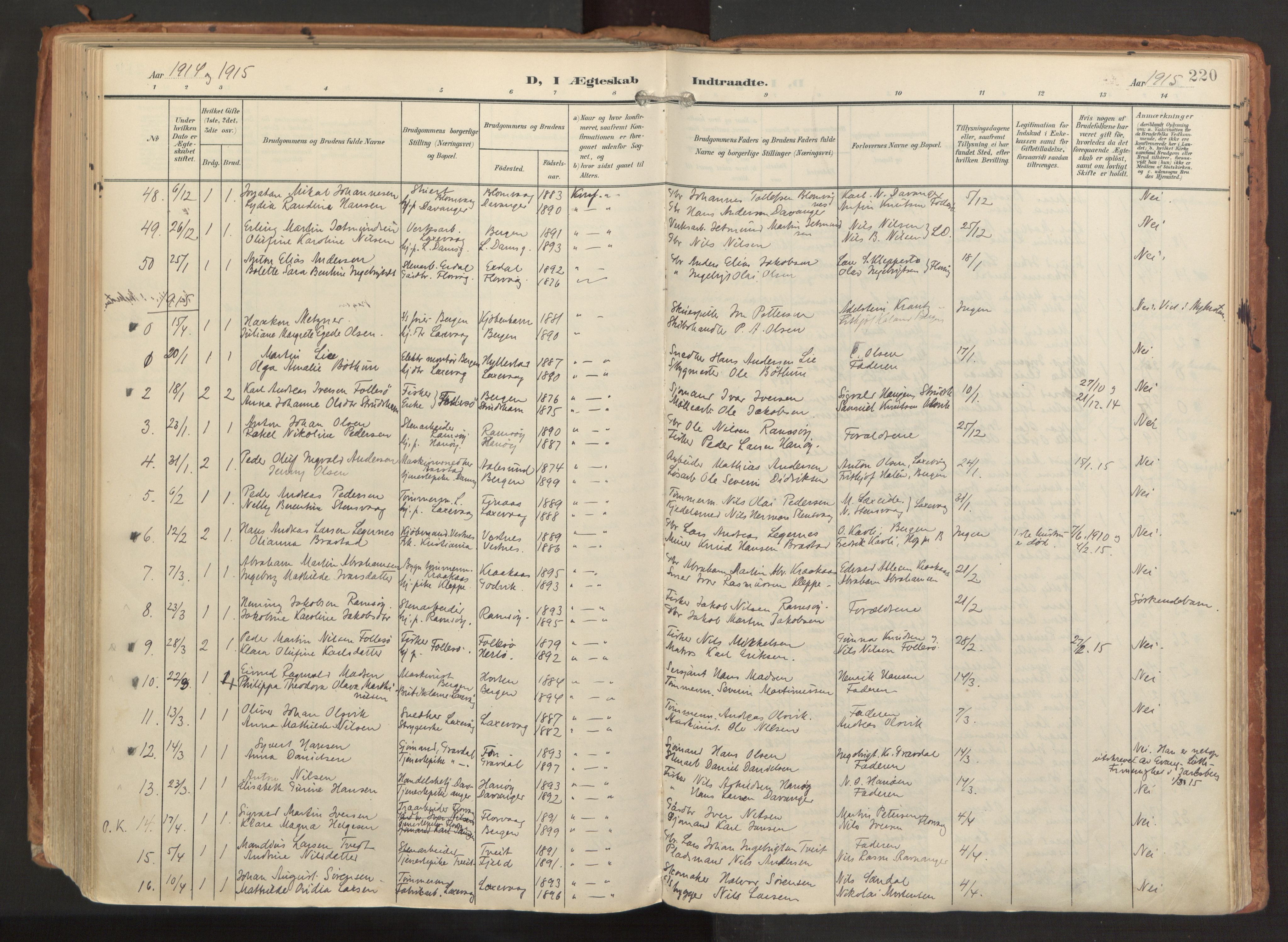 Laksevåg Sokneprestembete, AV/SAB-A-76501/H/Ha/Haa/Haaa/L0001: Parish register (official) no. A 1, 1903-1917, p. 220