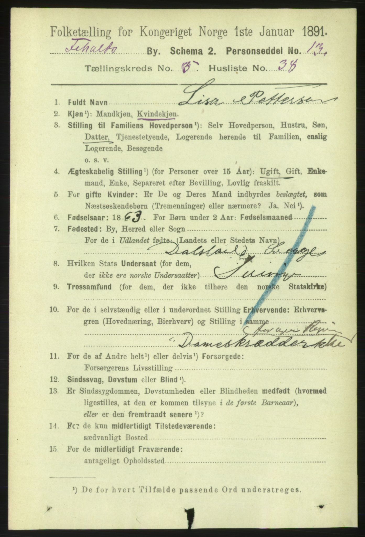 RA, 1891 census for 0101 Fredrikshald, 1891, p. 4458