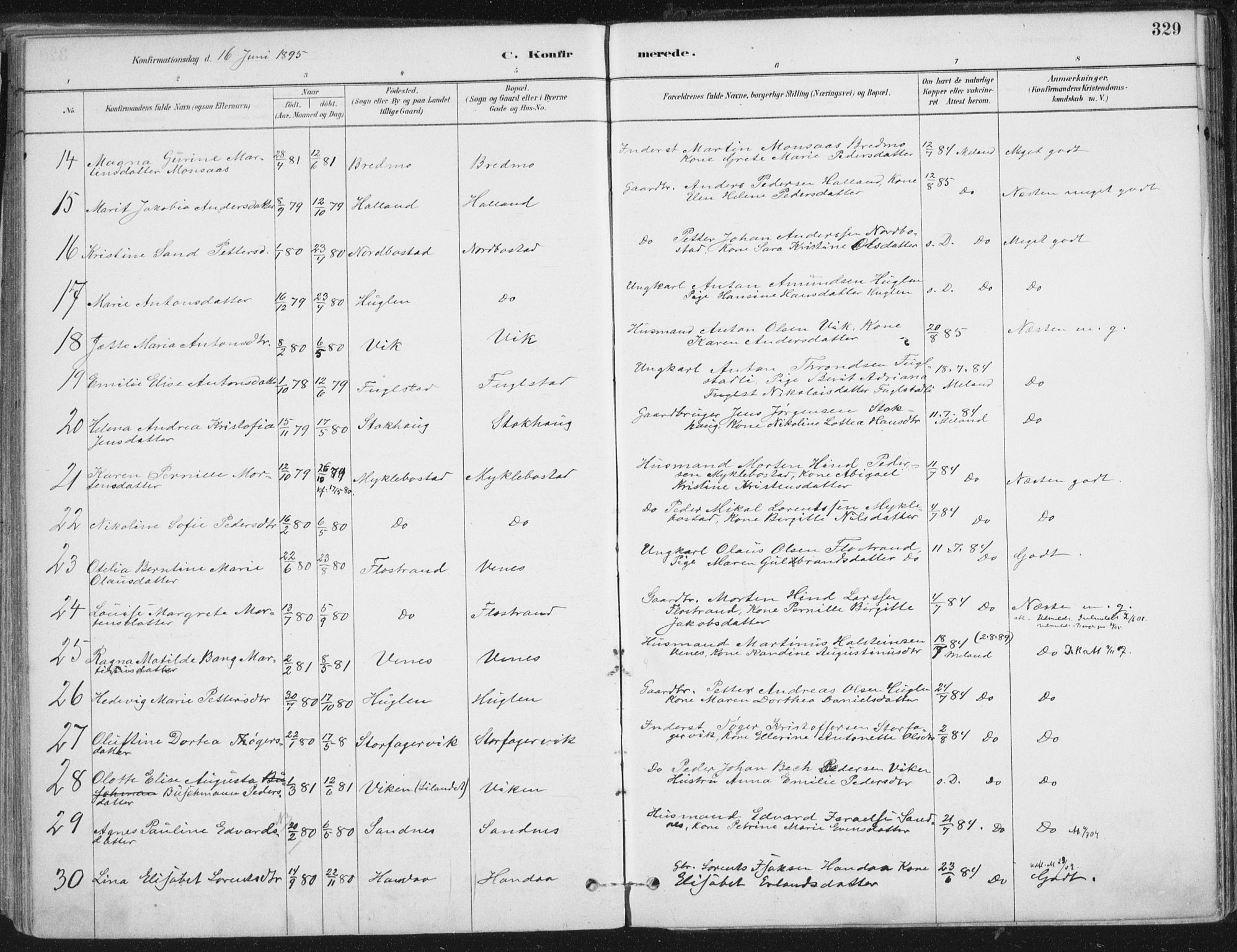 Ministerialprotokoller, klokkerbøker og fødselsregistre - Nordland, AV/SAT-A-1459/838/L0552: Parish register (official) no. 838A10, 1880-1910, p. 329