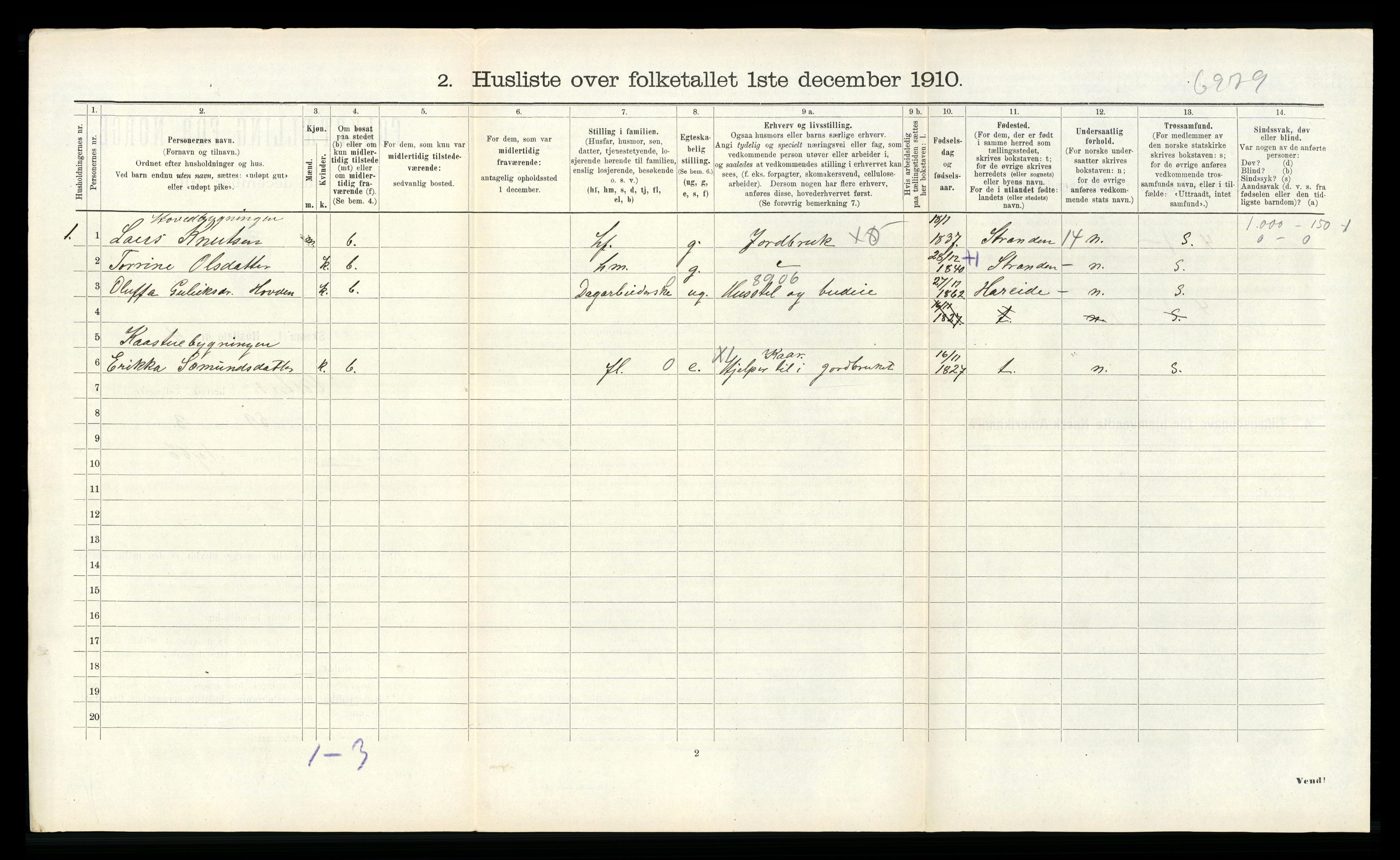 RA, 1910 census for Vestnes, 1910, p. 586