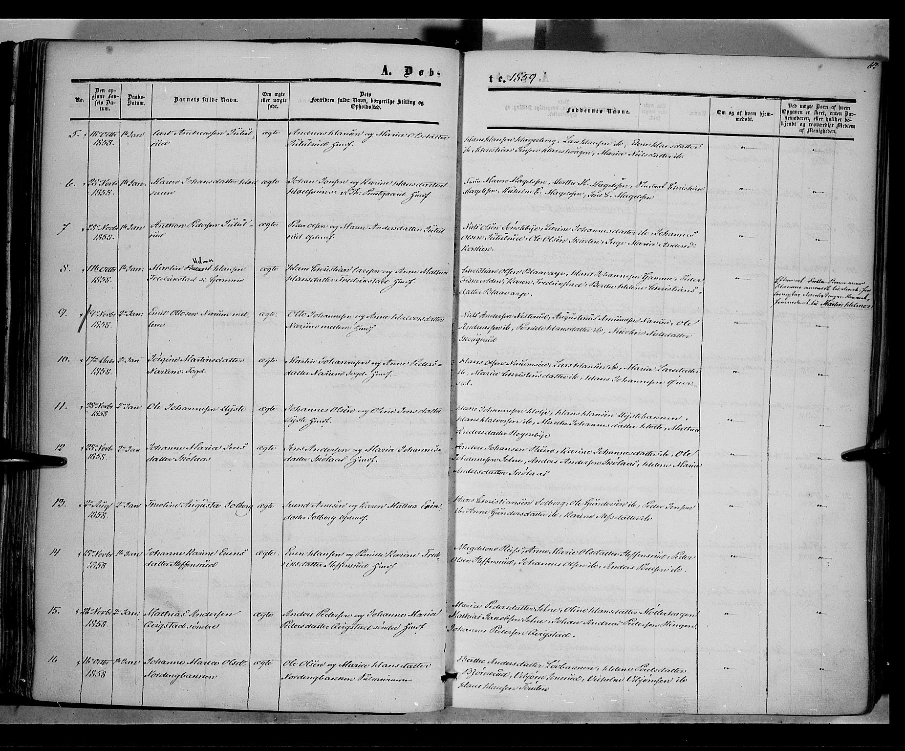 Vestre Toten prestekontor, SAH/PREST-108/H/Ha/Haa/L0006: Parish register (official) no. 6, 1856-1861, p. 63