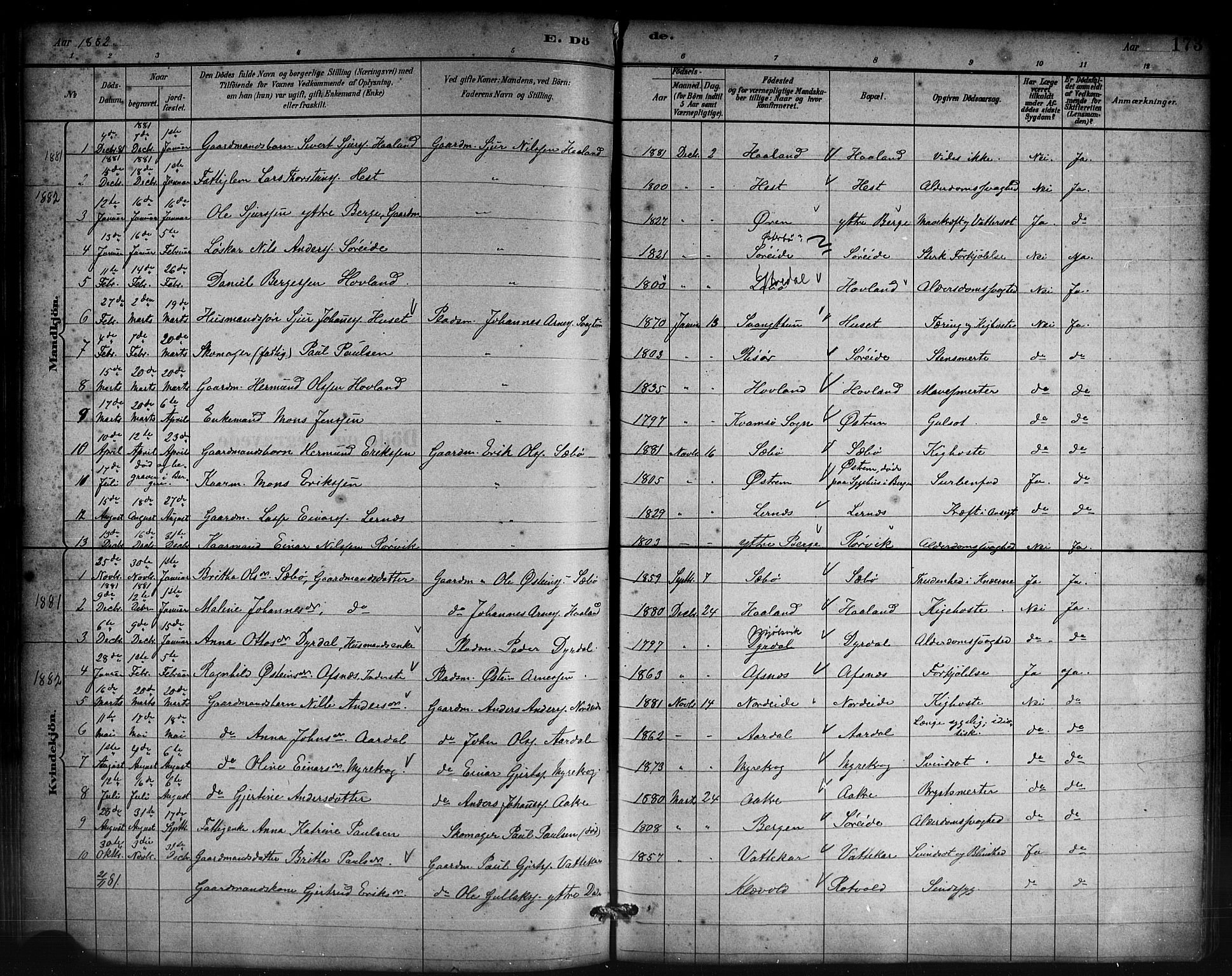 Lavik sokneprestembete, AV/SAB-A-80901: Parish register (copy) no. B 3, 1882-1913, p. 173