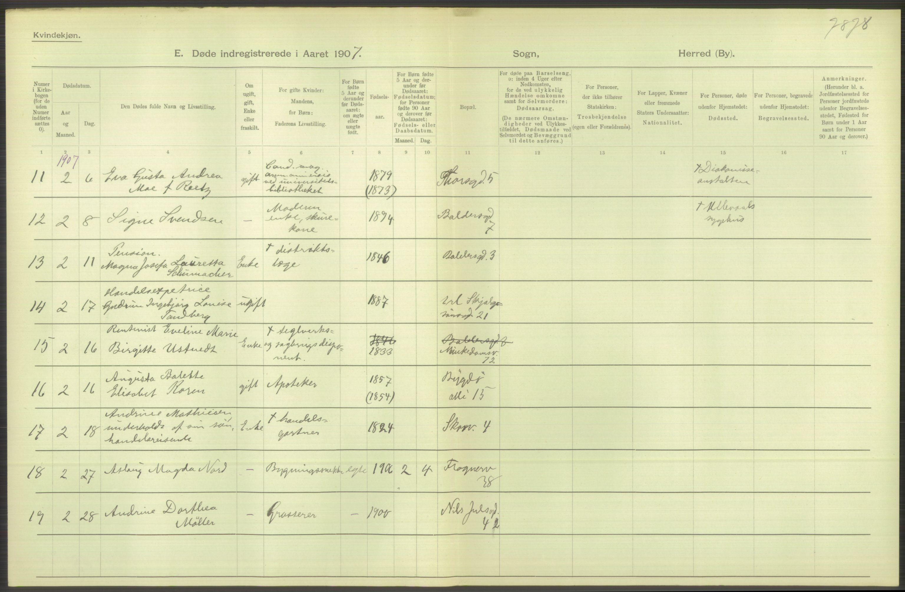 Statistisk sentralbyrå, Sosiodemografiske emner, Befolkning, AV/RA-S-2228/D/Df/Dfa/Dfae/L0009: Kristiania: Døde, 1907, p. 314