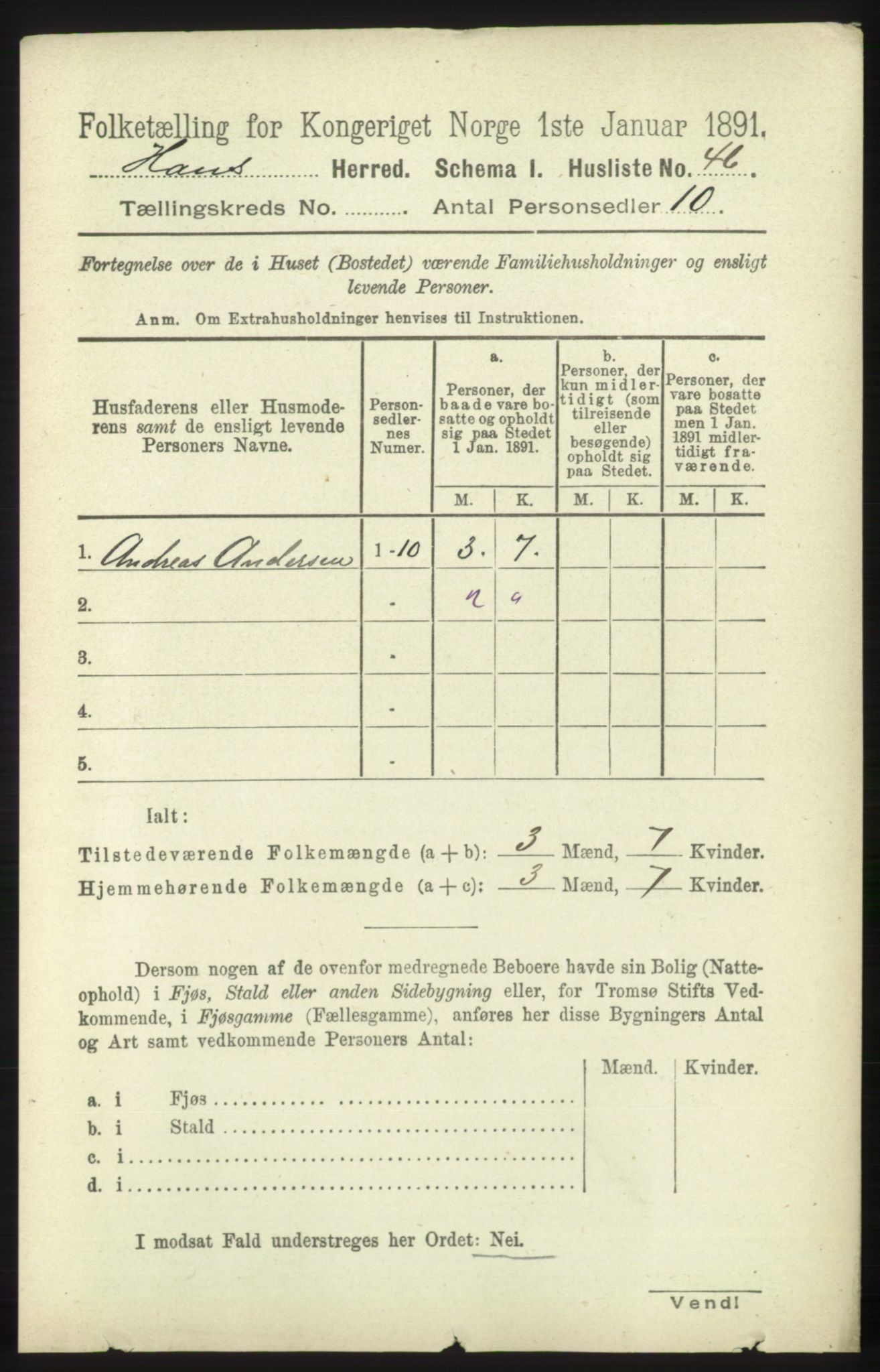 RA, 1891 census for 1250 Haus, 1891, p. 4313