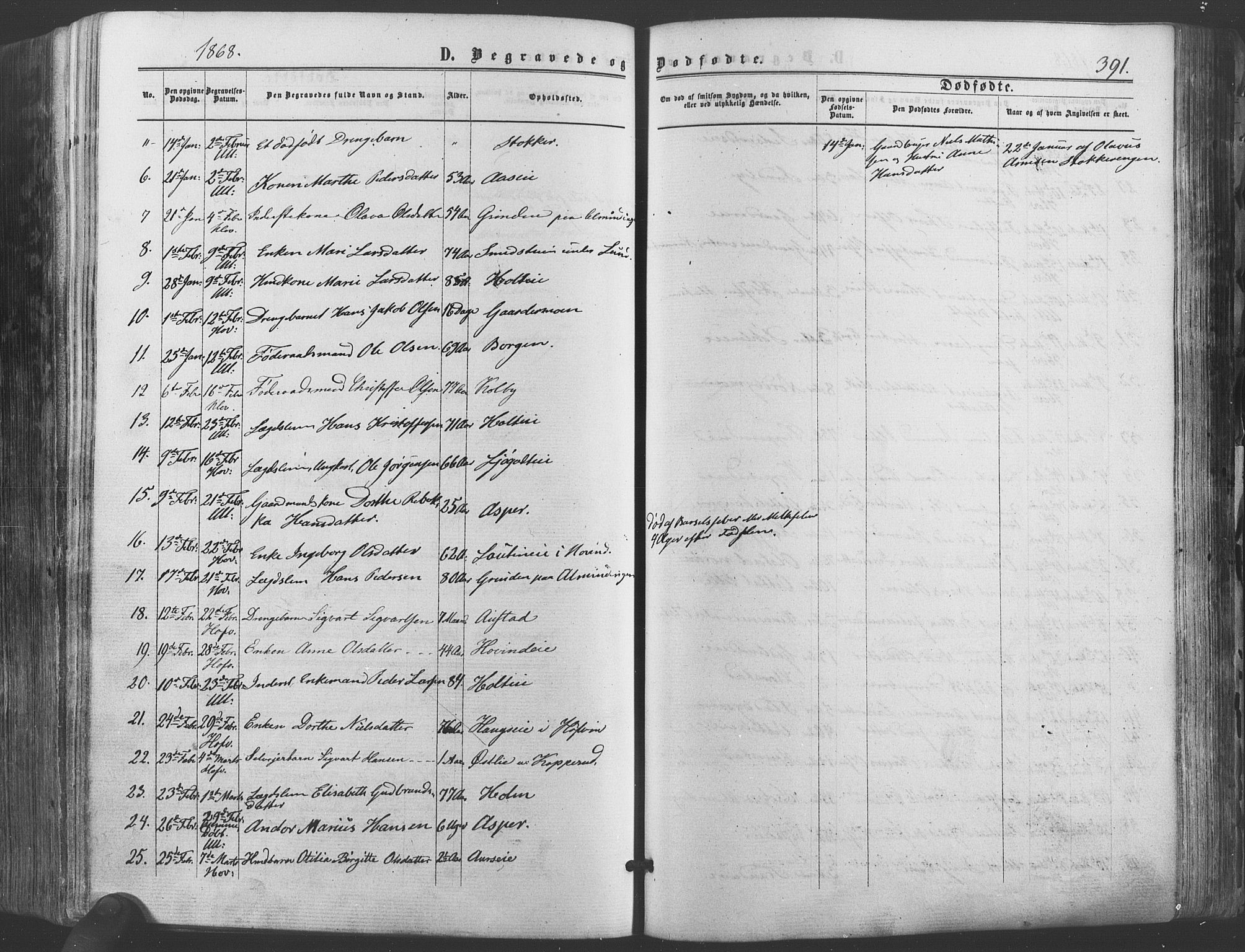 Ullensaker prestekontor Kirkebøker, AV/SAO-A-10236a/F/Fa/L0016: Parish register (official) no. I 16, 1863-1875, p. 391