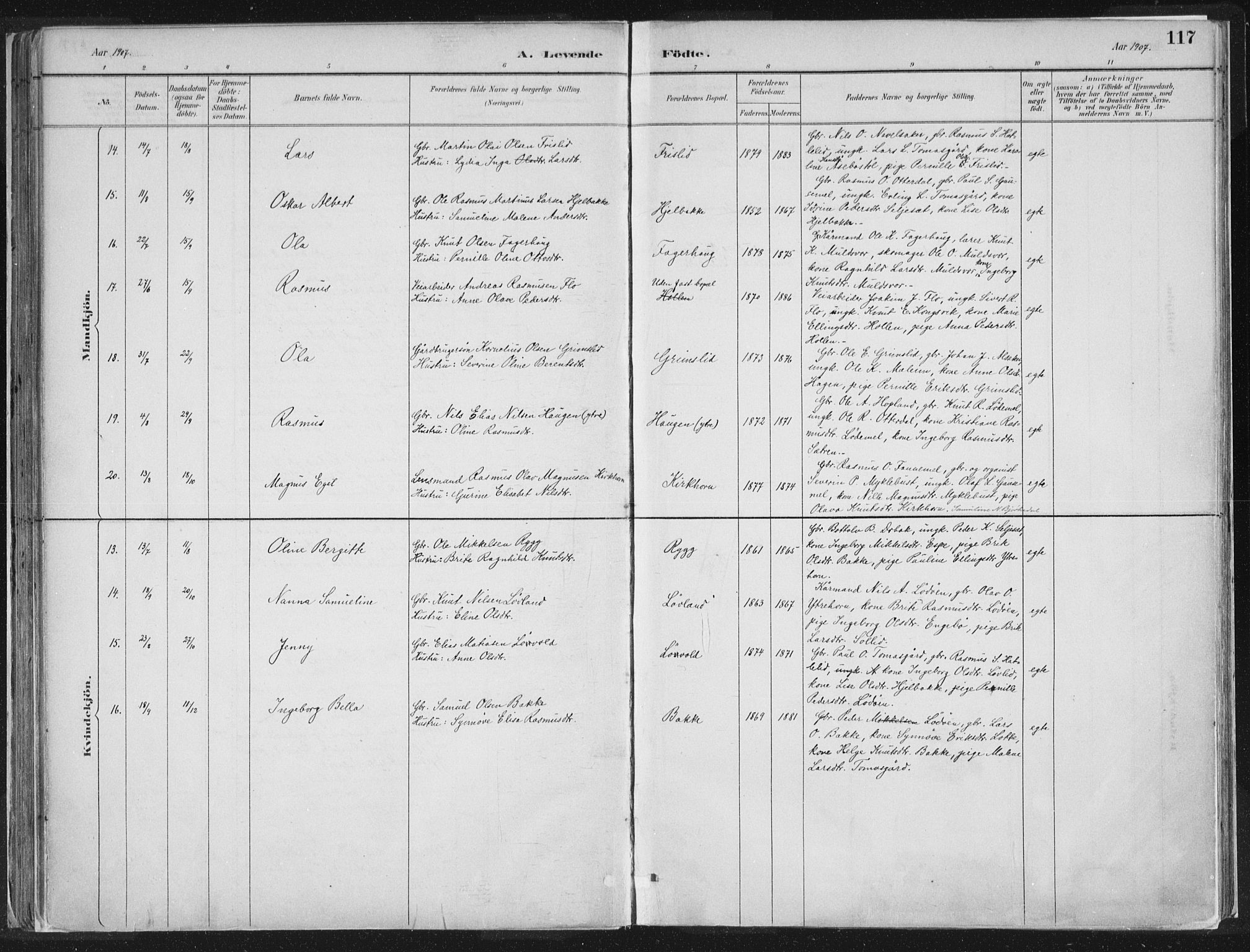 Hornindal sokneprestembete, AV/SAB-A-82401/H/Haa/Haaa/L0003/0001: Parish register (official) no. A 3A, 1887-1917, p. 117