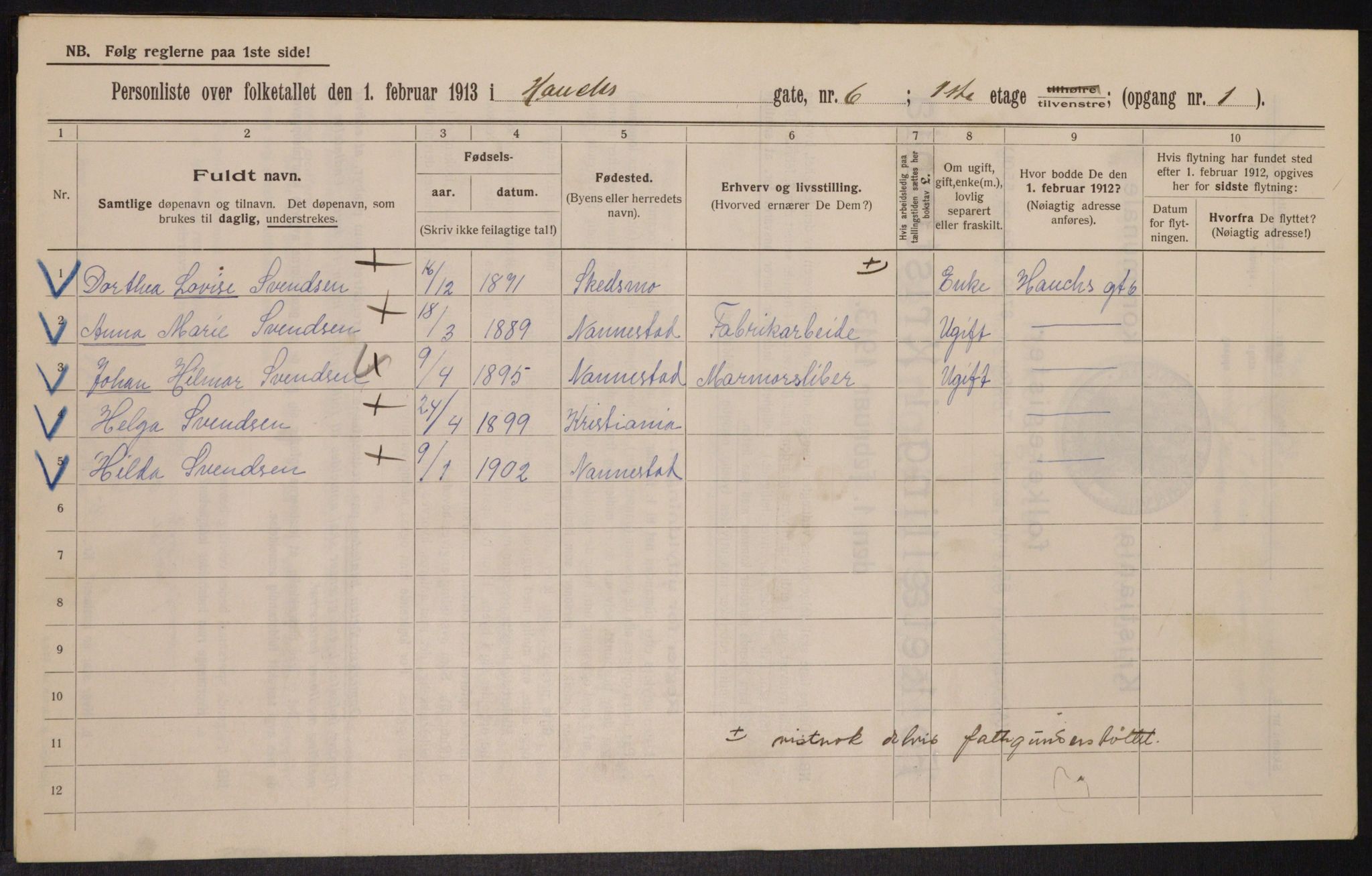 OBA, Municipal Census 1913 for Kristiania, 1913, p. 35242