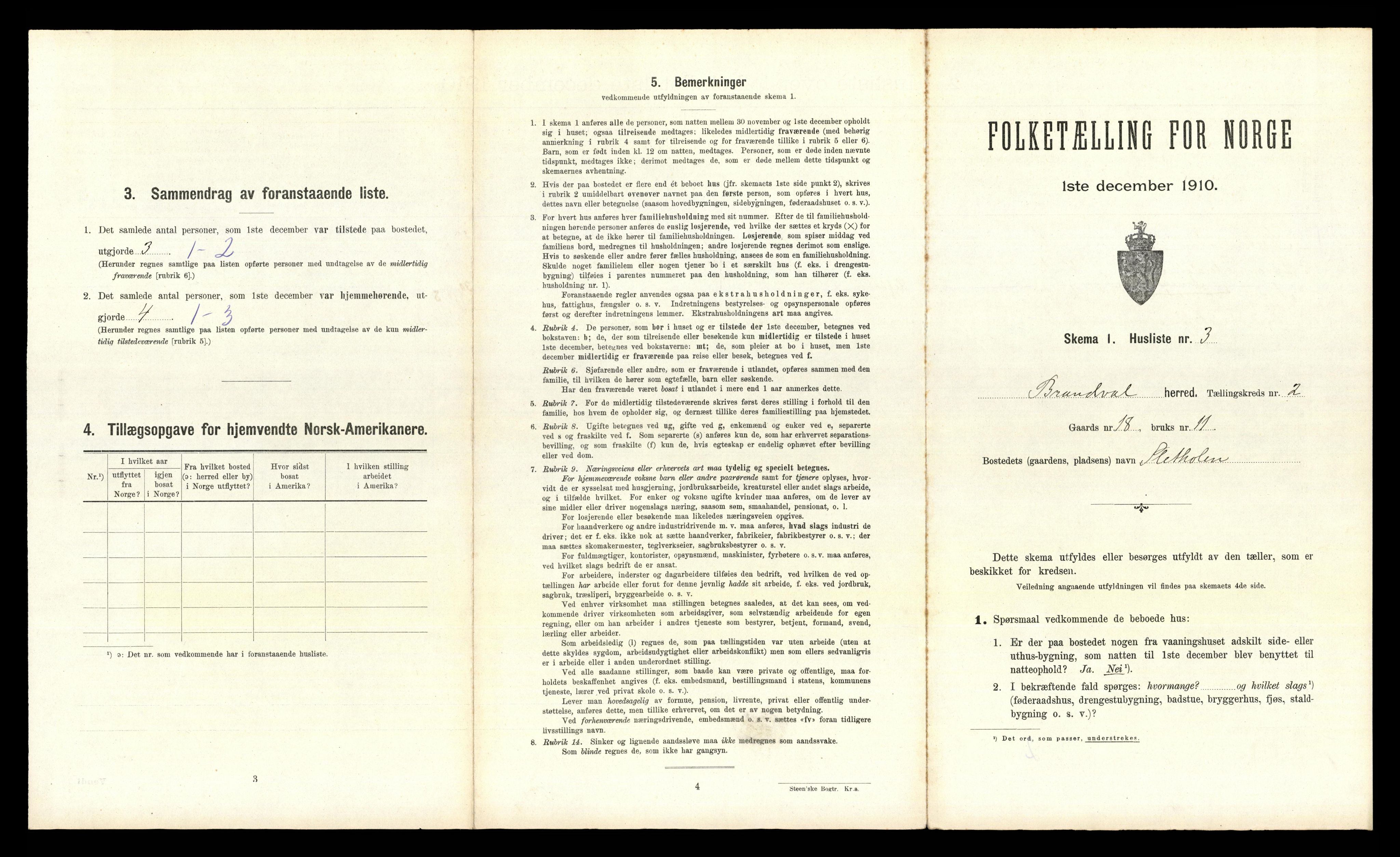 RA, 1910 census for Brandval, 1910, p. 255