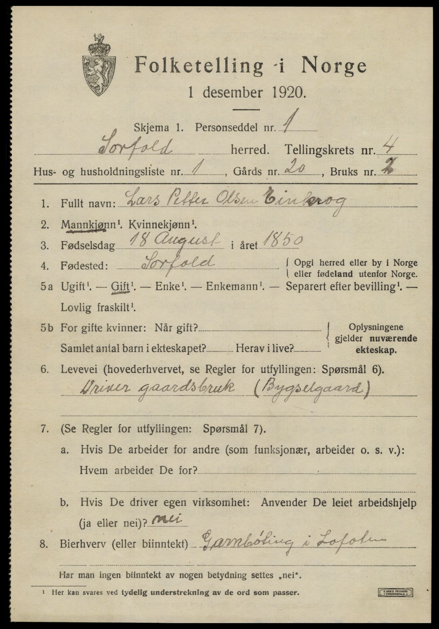 SAT, 1920 census for Sørfold, 1920, p. 2621