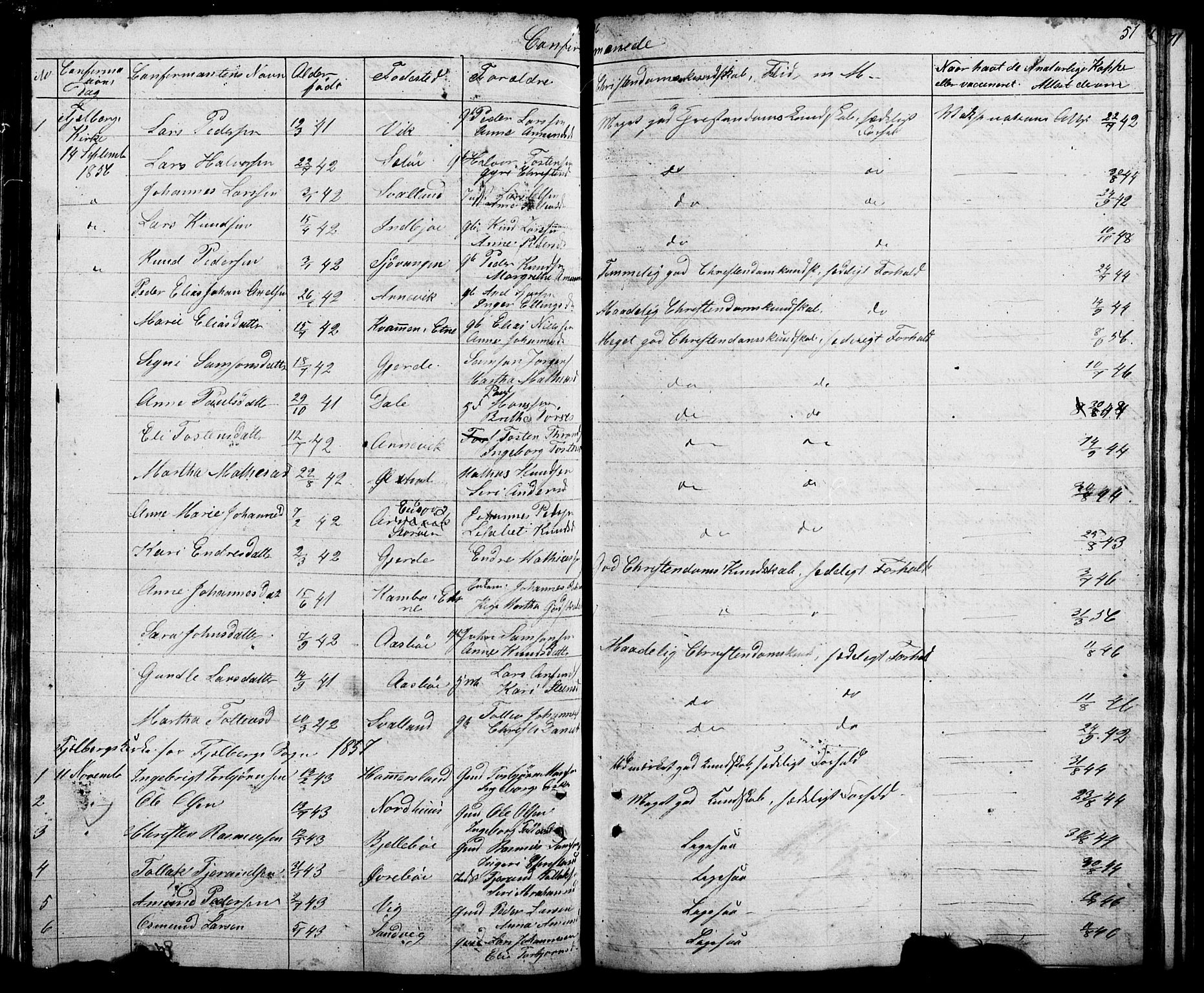 Fjelberg sokneprestembete, SAB/A-75201/H/Hab: Parish register (copy) no. A 2, 1851-1864, p. 51
