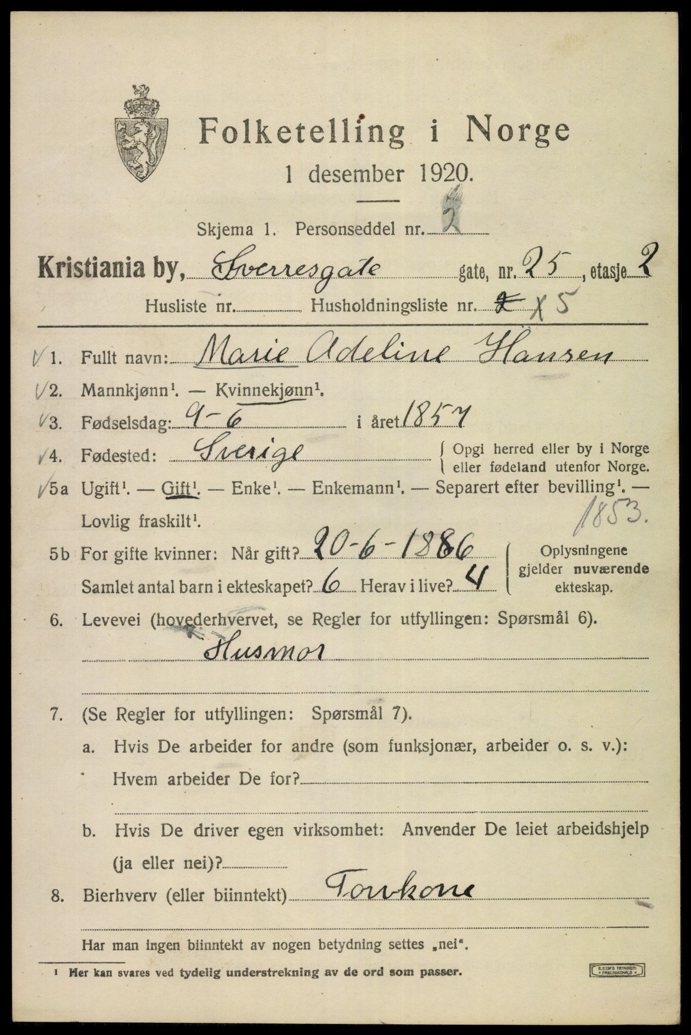 SAO, 1920 census for Kristiania, 1920, p. 560147