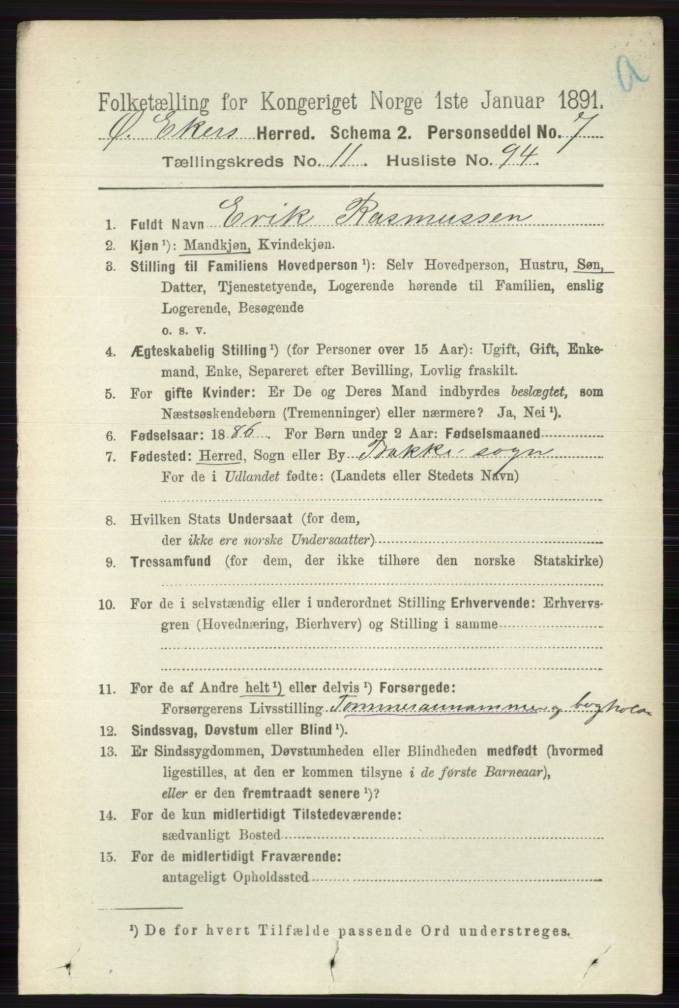 RA, 1891 census for 0624 Øvre Eiker, 1891, p. 5181