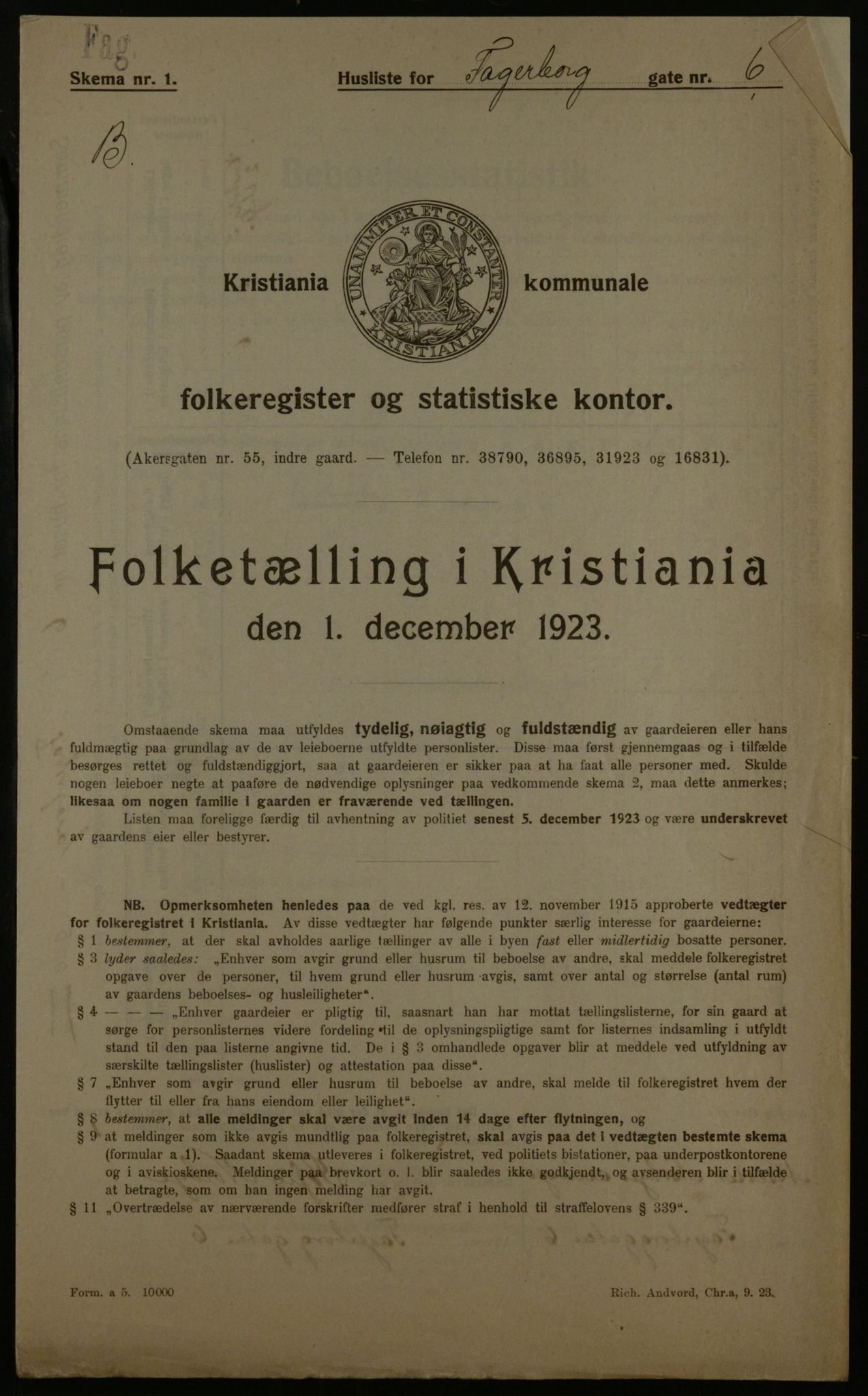 OBA, Municipal Census 1923 for Kristiania, 1923, p. 25816