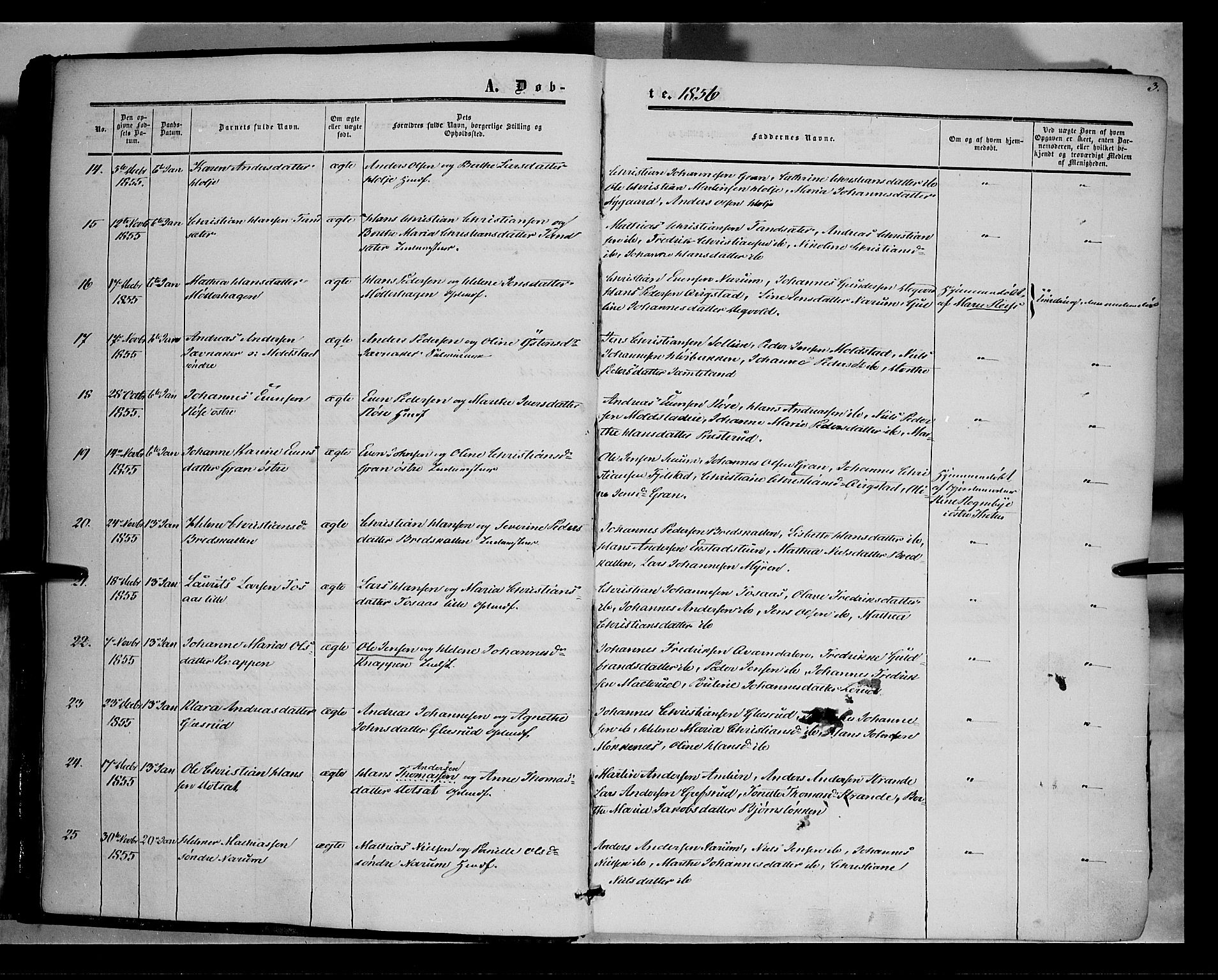 Vestre Toten prestekontor, AV/SAH-PREST-108/H/Ha/Haa/L0006: Parish register (official) no. 6, 1856-1861, p. 3