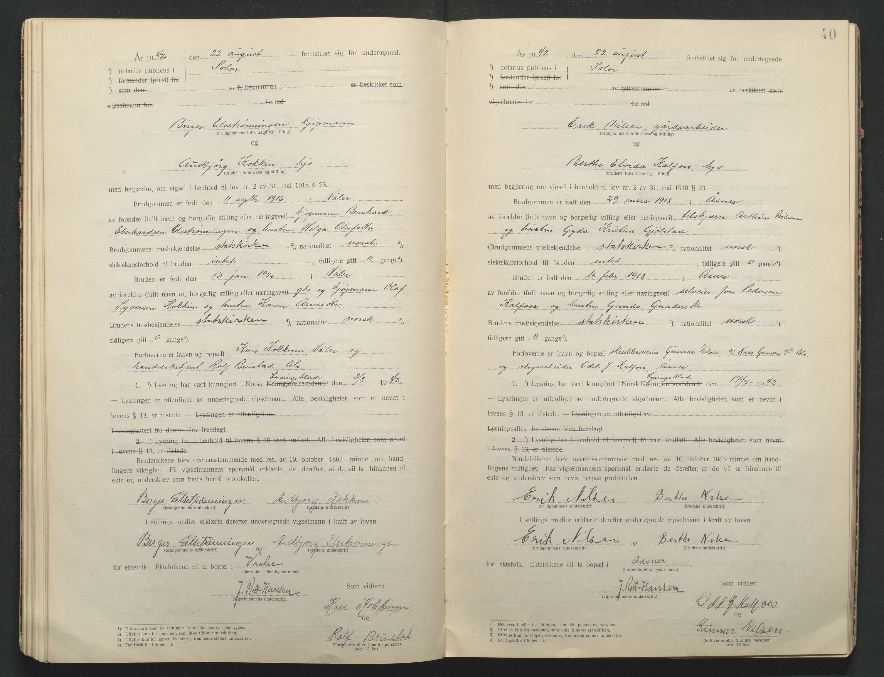 Solør tingrett, AV/SAH-TING-008/L/Lb/L0001: Vigselprotokoll, 1920-1943, p. 40