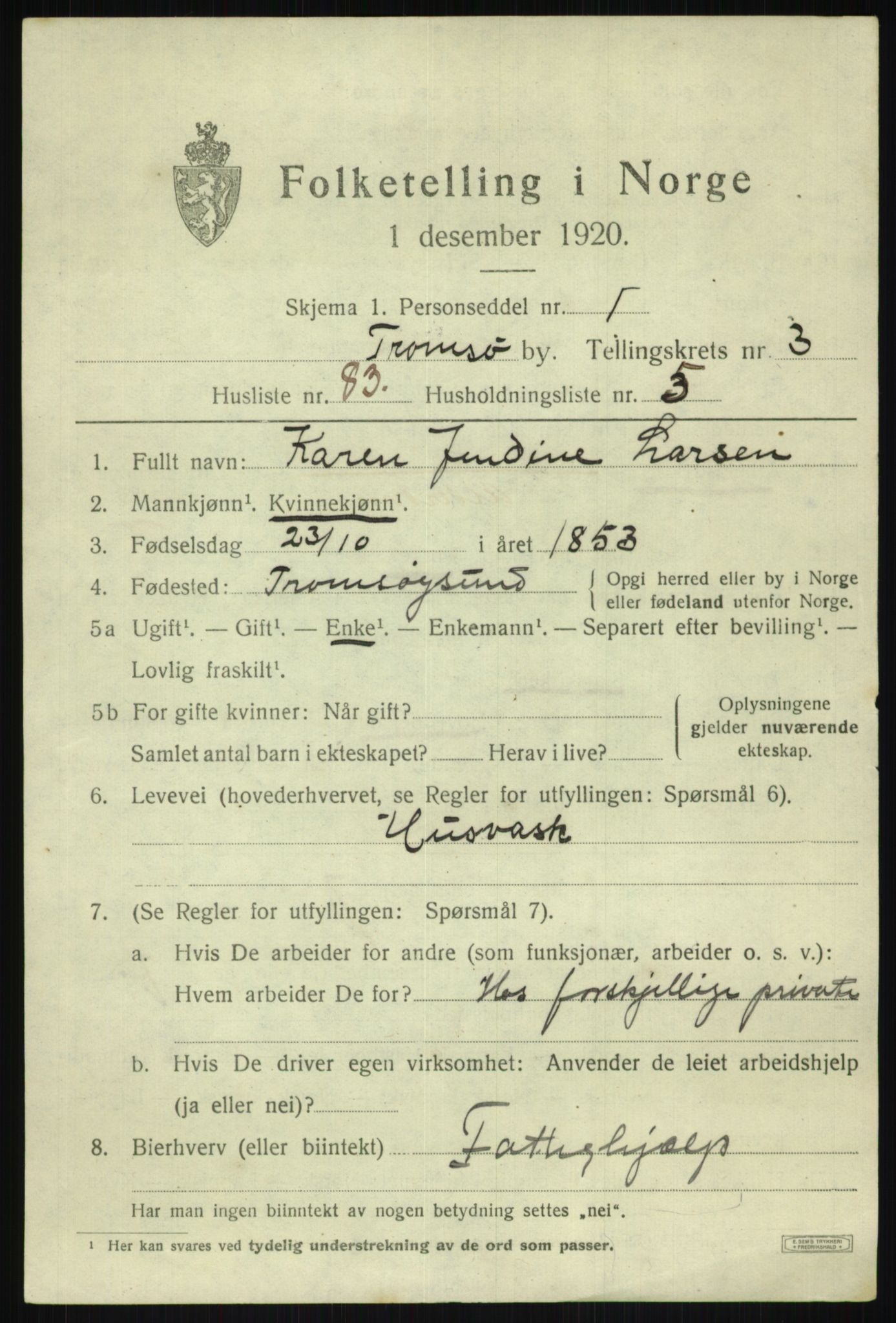 SATØ, 1920 census for Tromsø, 1920, p. 11755