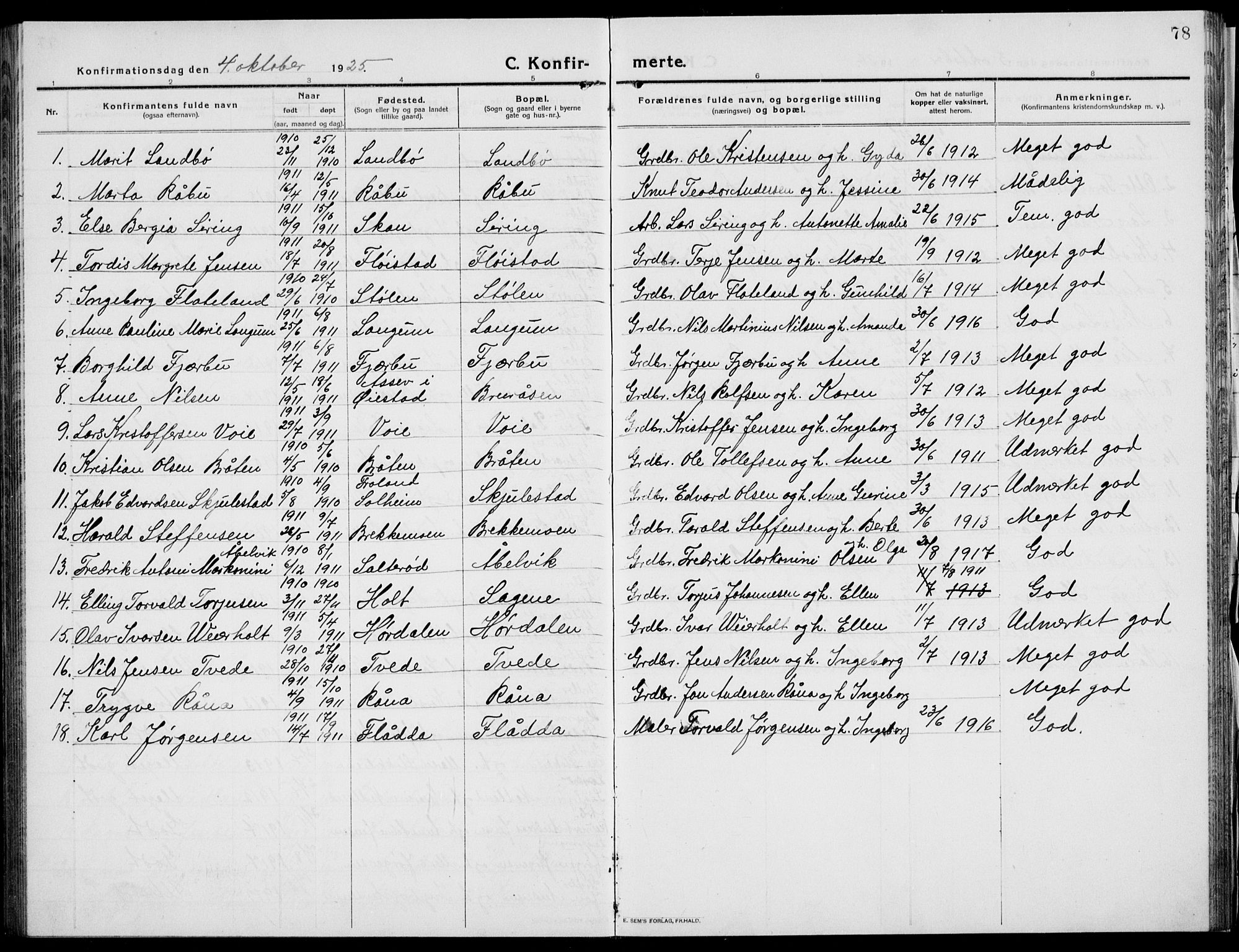 Austre Moland sokneprestkontor, AV/SAK-1111-0001/F/Fb/Fba/L0005: Parish register (copy) no. B 4b, 1914-1935, p. 78