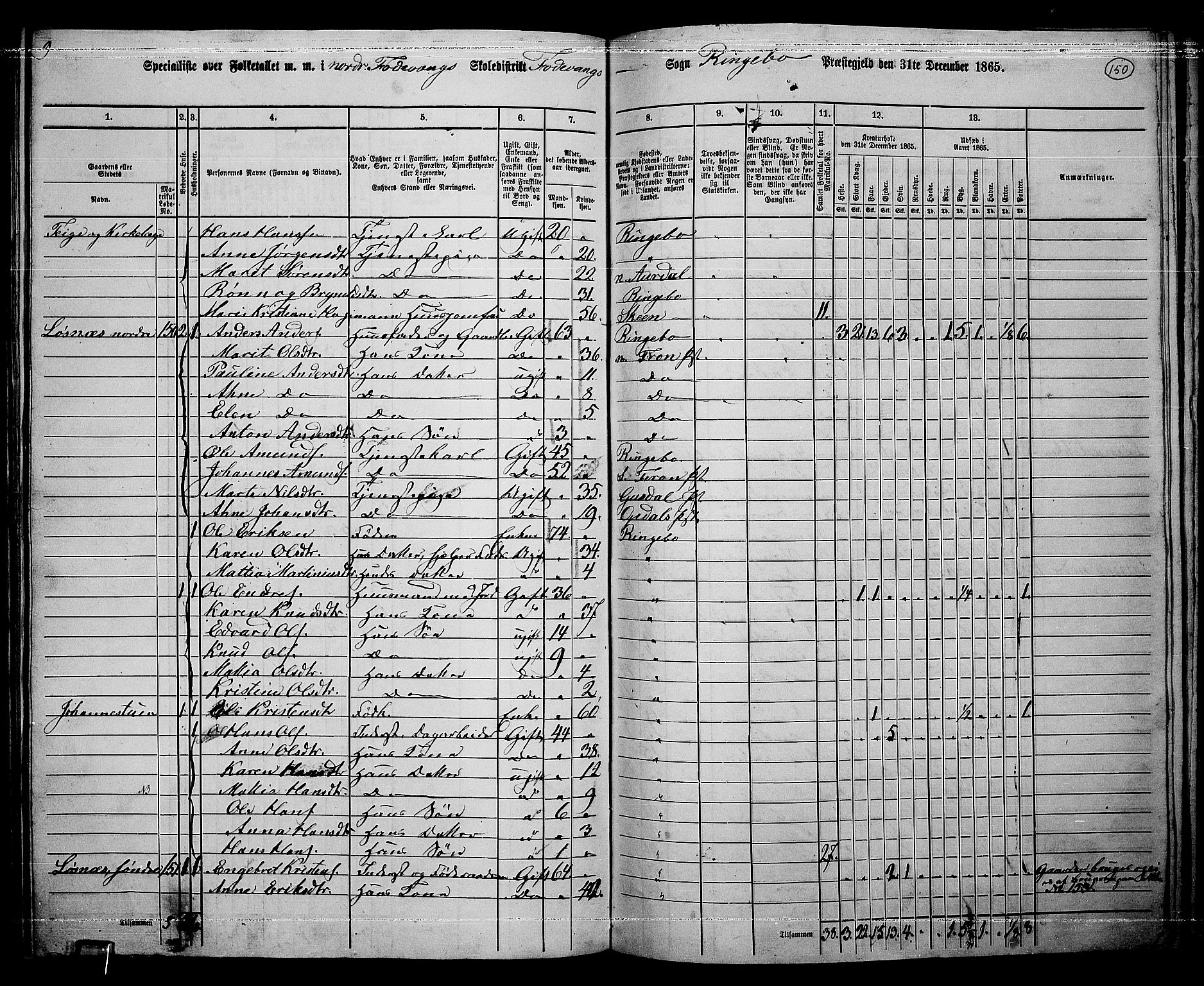 RA, 1865 census for Ringebu, 1865, p. 125