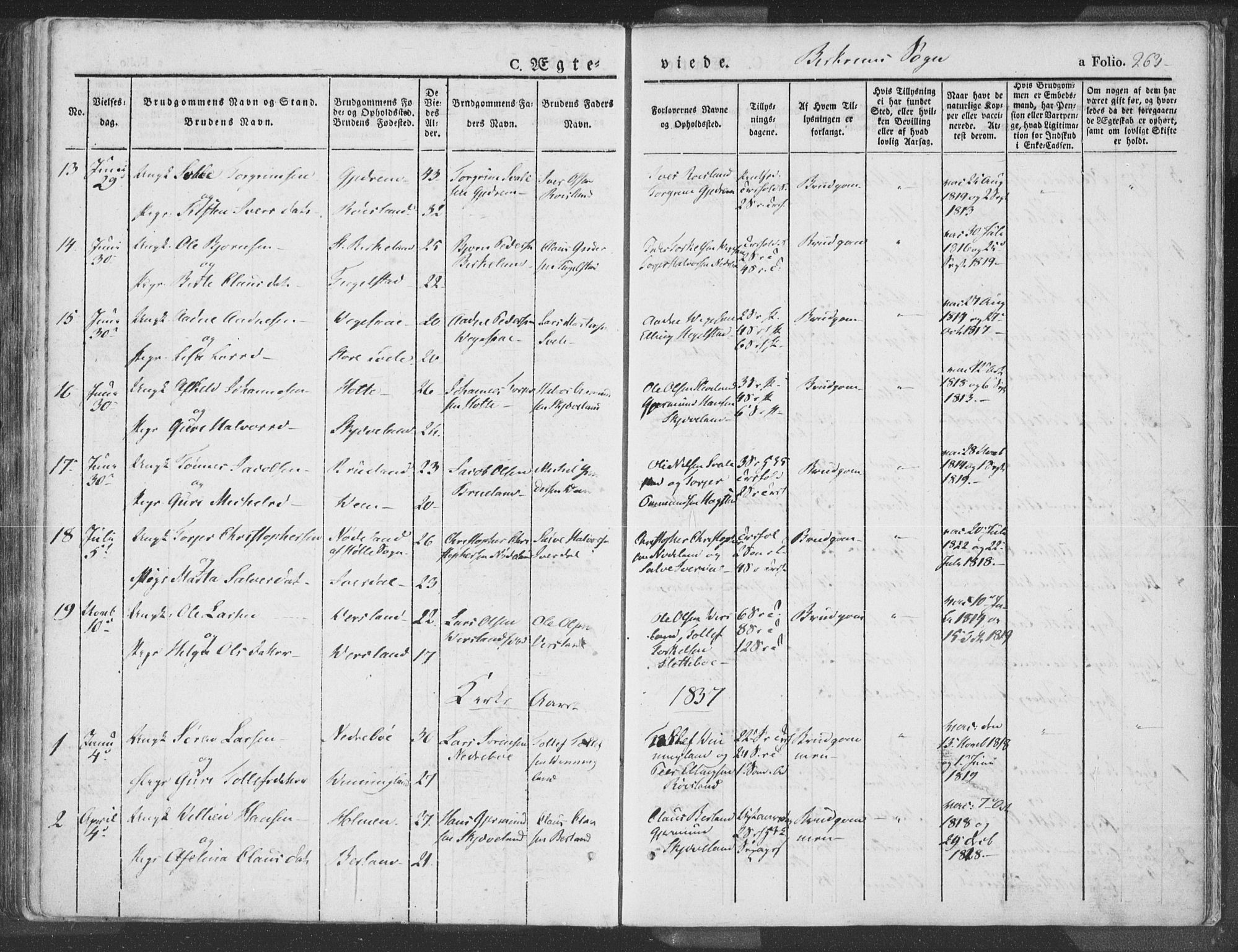 Helleland sokneprestkontor, AV/SAST-A-101810: Parish register (official) no. A 6.1, 1834-1863, p. 263