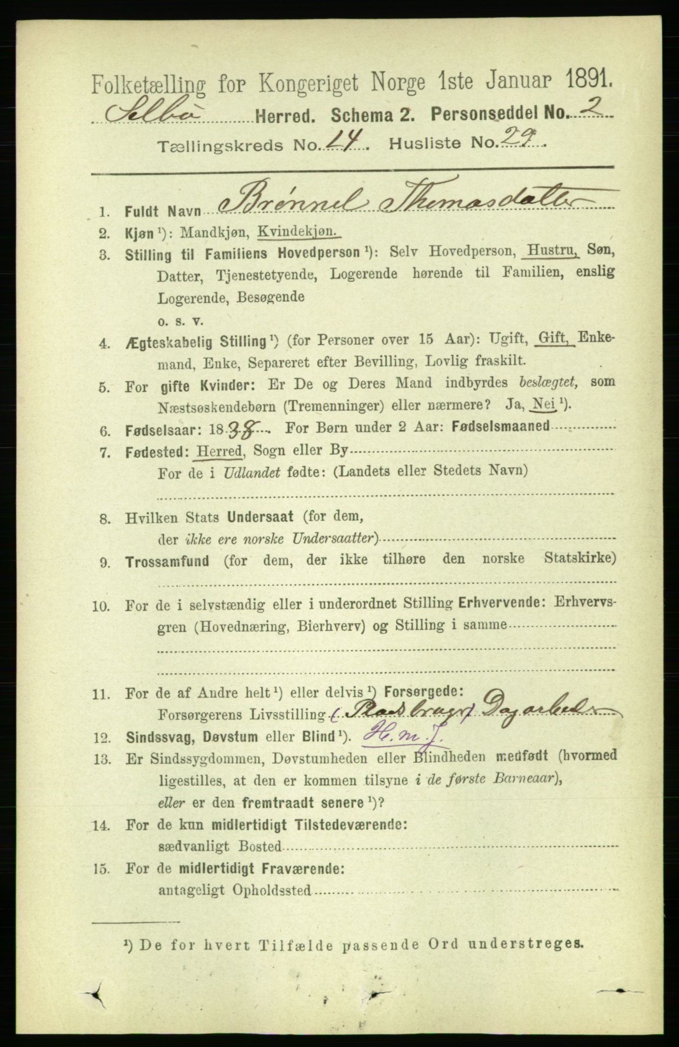 RA, 1891 census for 1664 Selbu, 1891, p. 5278