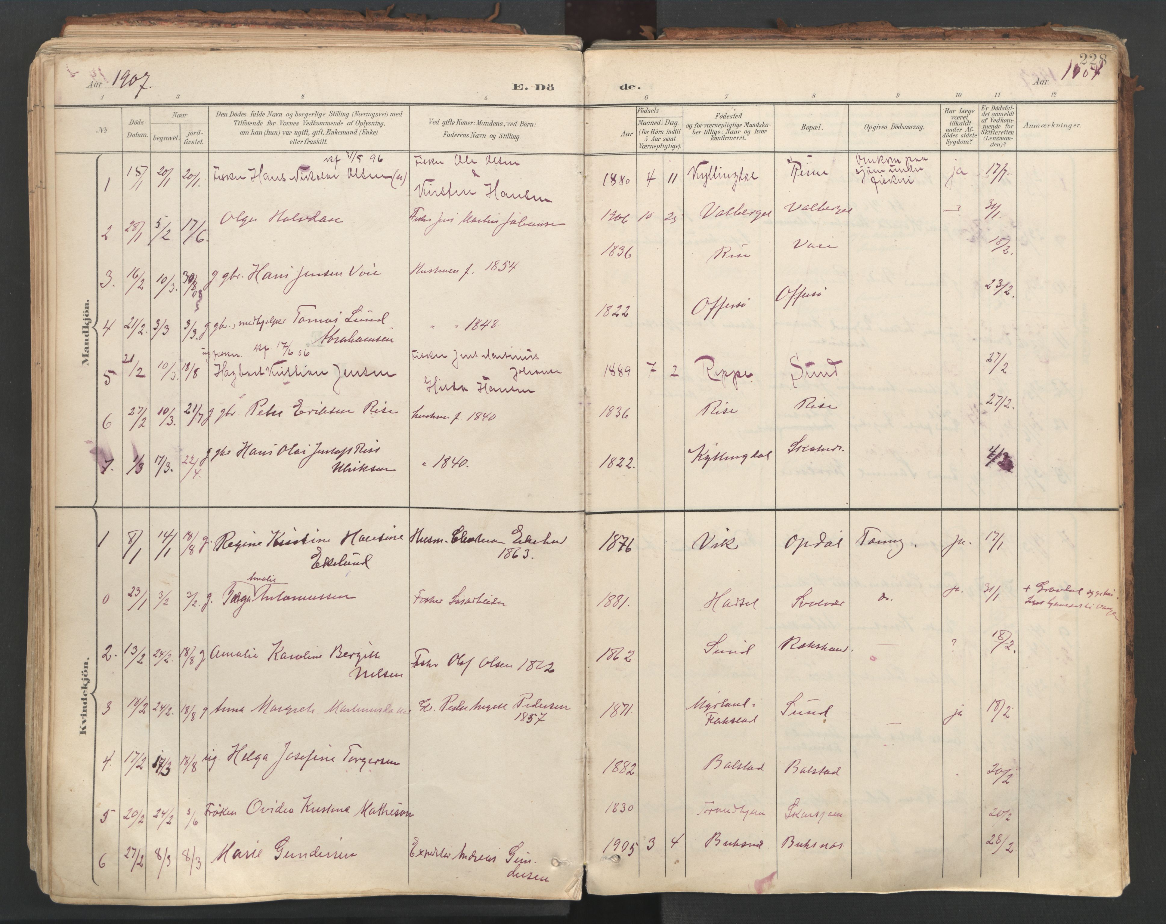 Ministerialprotokoller, klokkerbøker og fødselsregistre - Nordland, SAT/A-1459/881/L1154: Parish register (official) no. 881A07, 1907-1918, p. 228