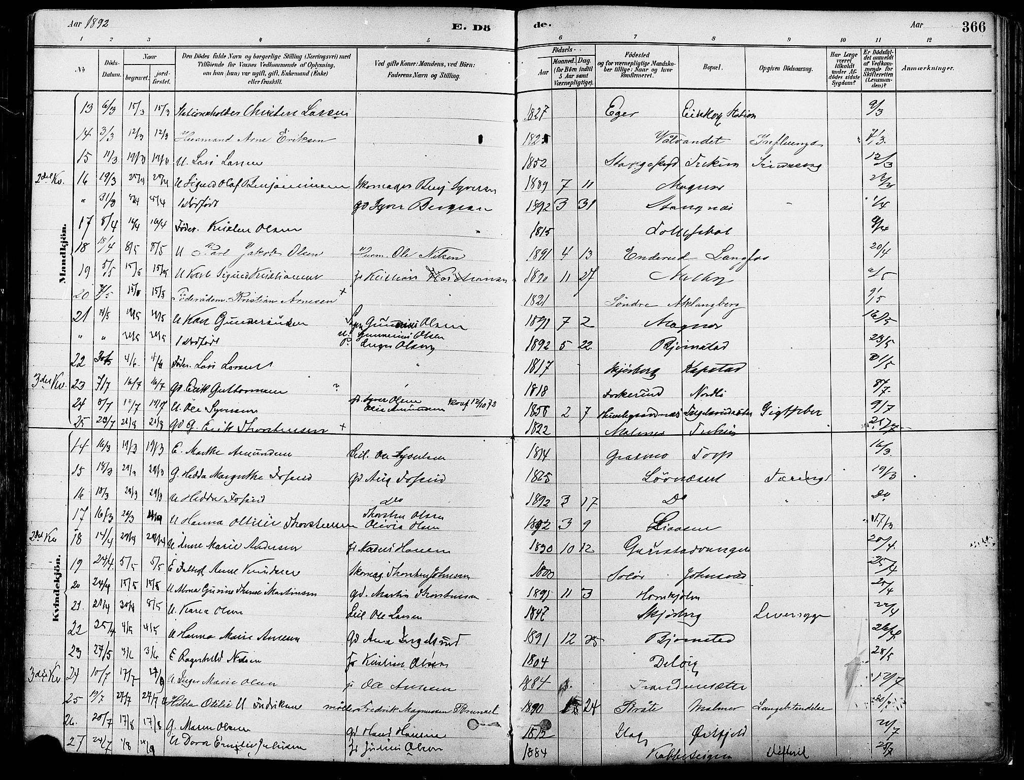 Eidskog prestekontor, SAH/PREST-026/H/Ha/Haa/L0003: Parish register (official) no. 3, 1879-1892, p. 366