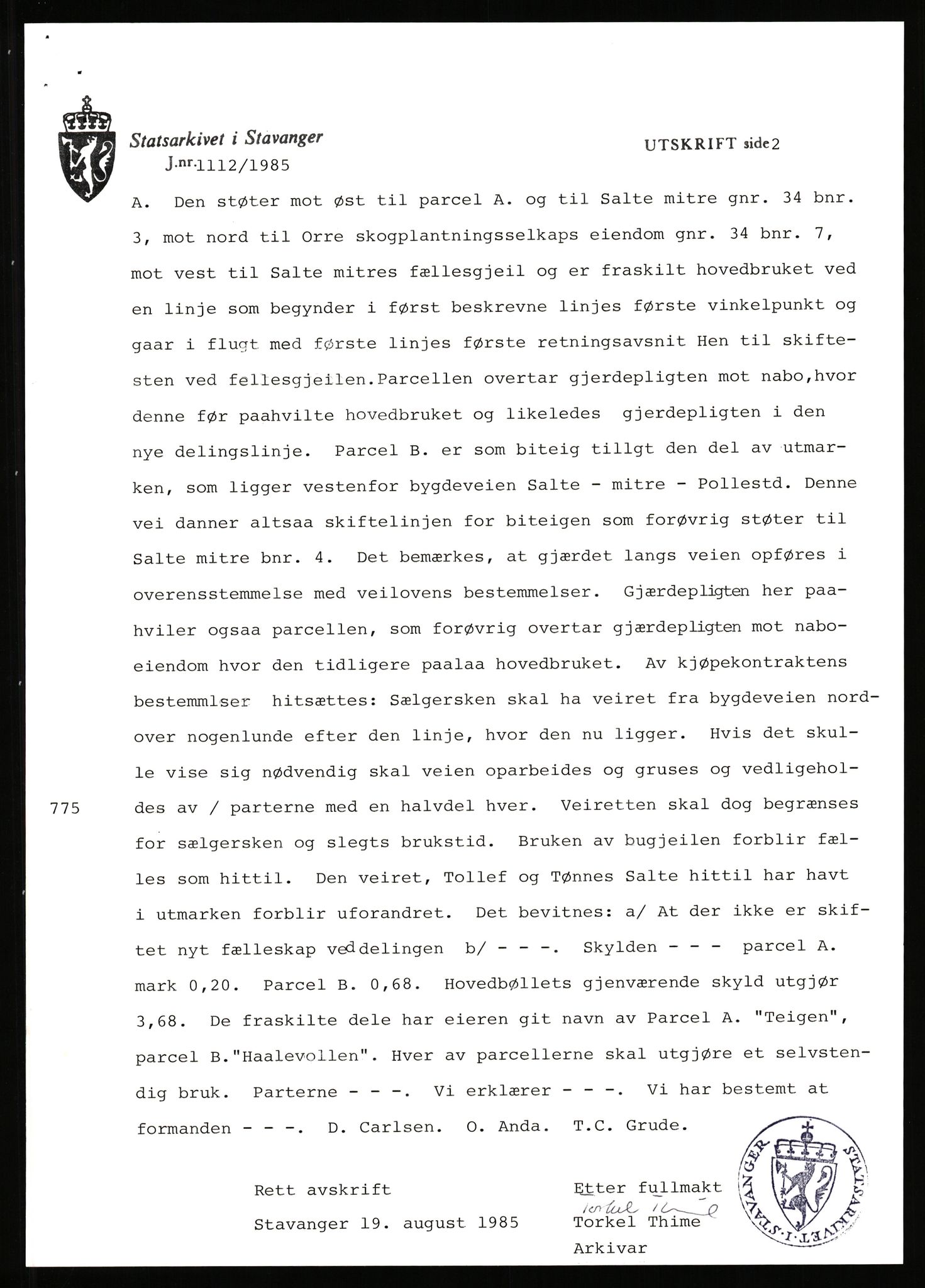 Statsarkivet i Stavanger, SAST/A-101971/03/Y/Yj/L0072: Avskrifter sortert etter gårdsnavn: Sagbakken - Sandstøl indre, 1750-1930, p. 89