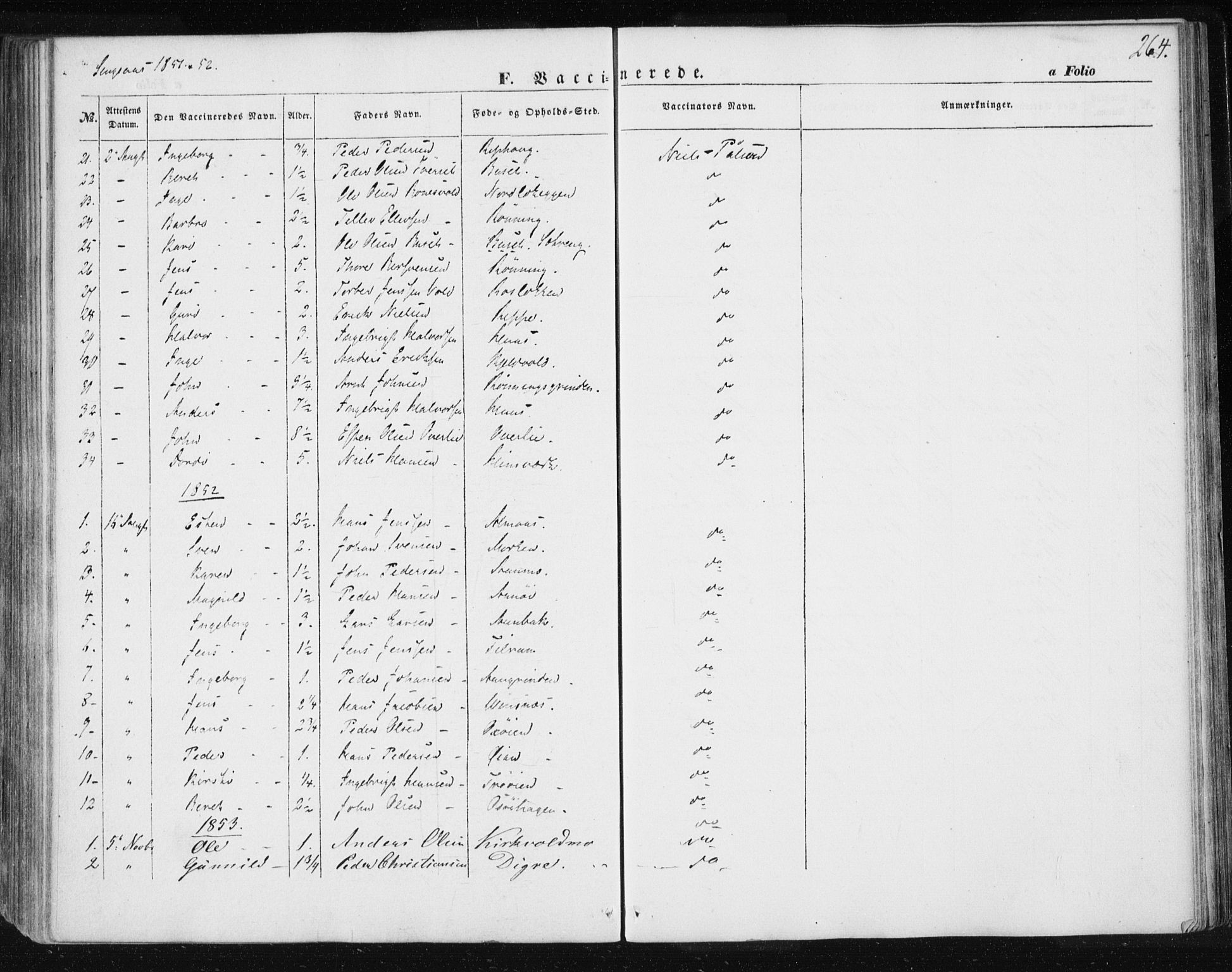 Ministerialprotokoller, klokkerbøker og fødselsregistre - Sør-Trøndelag, SAT/A-1456/685/L0964: Parish register (official) no. 685A06 /2, 1846-1859, p. 264