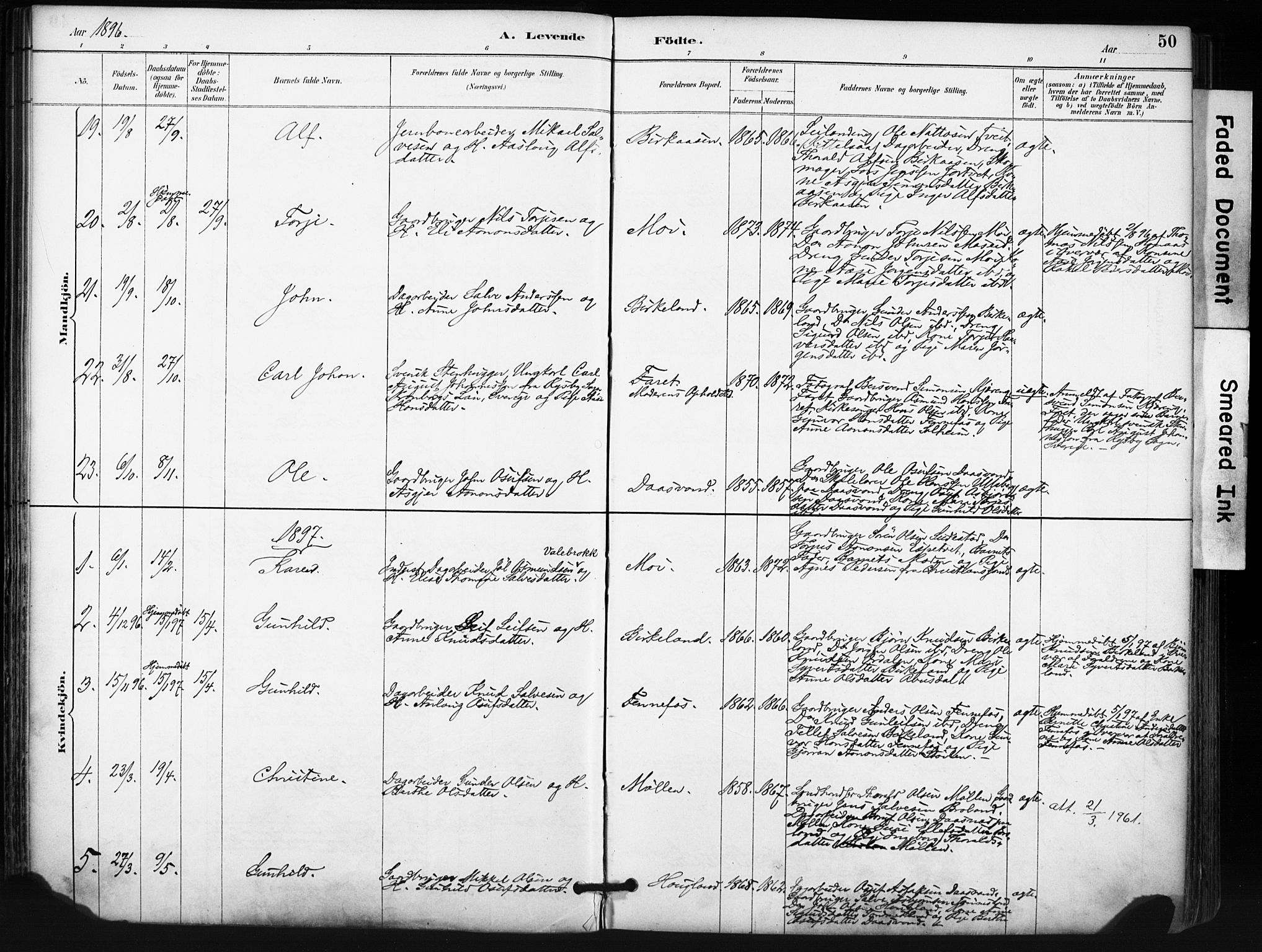 Evje sokneprestkontor, SAK/1111-0008/F/Fa/Fab/L0003: Parish register (official) no. A 3, 1884-1909, p. 50