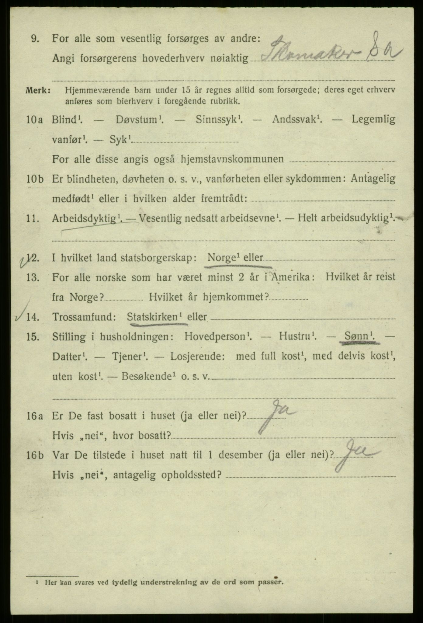 SAB, 1920 census for Bergen, 1920, p. 190561