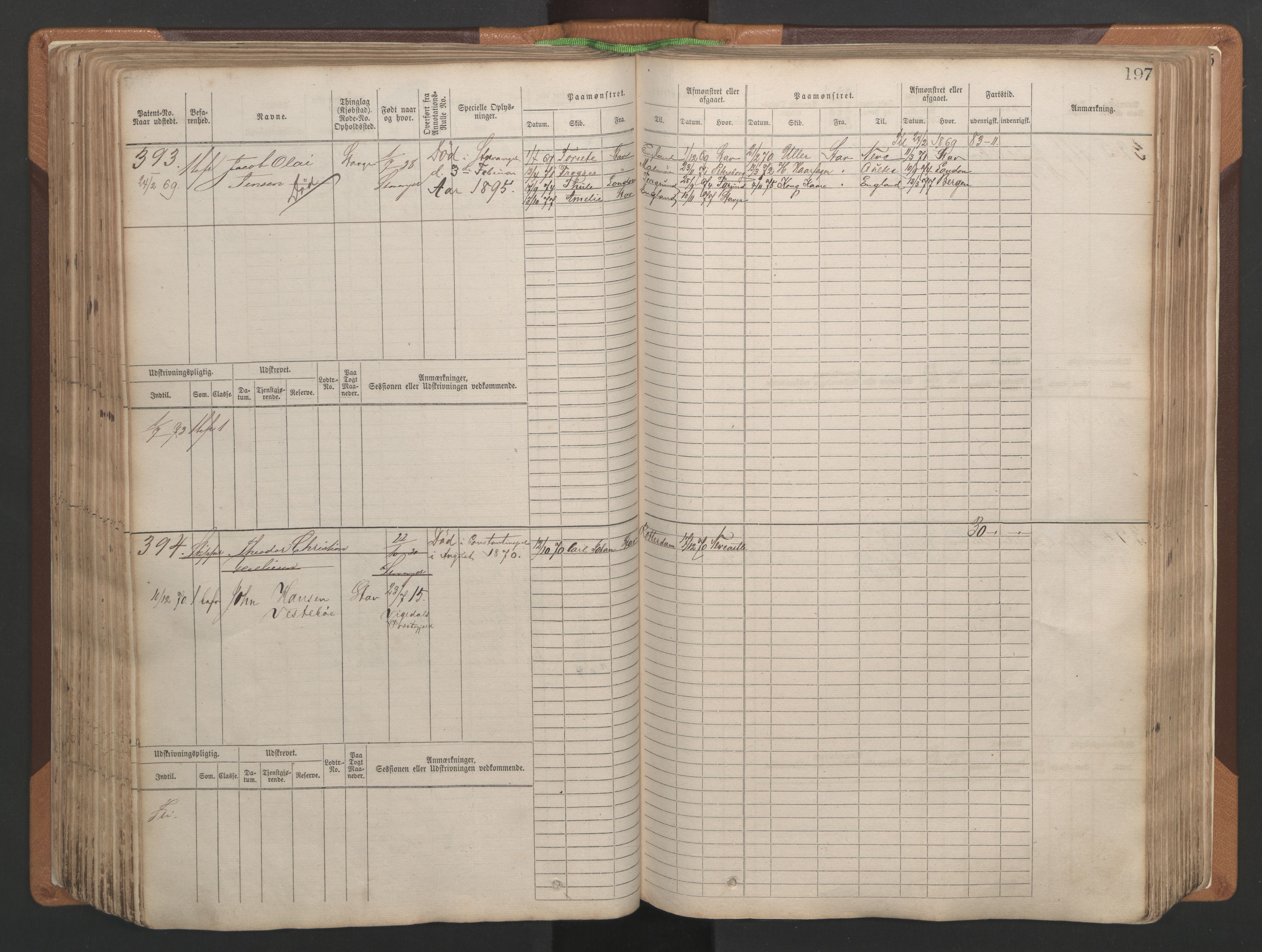 Stavanger sjømannskontor, AV/SAST-A-102006/F/Fb/Fbb/L0004: Sjøfartshovedrulle, patentnr. 1-792 (del 1), 1869-1880, p. 201