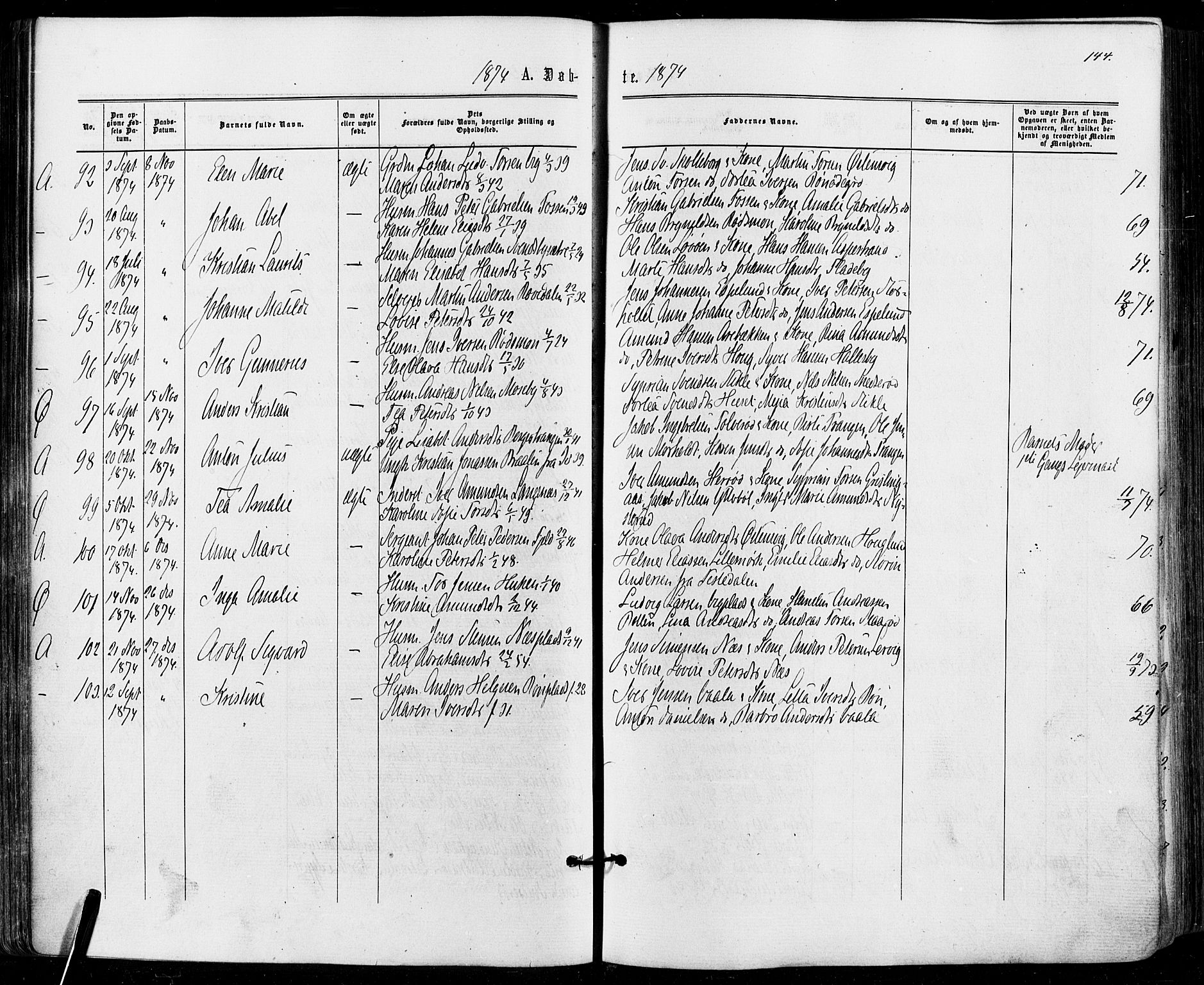 Aremark prestekontor Kirkebøker, SAO/A-10899/F/Fc/L0004: Parish register (official) no. III 4, 1866-1877, p. 143-144