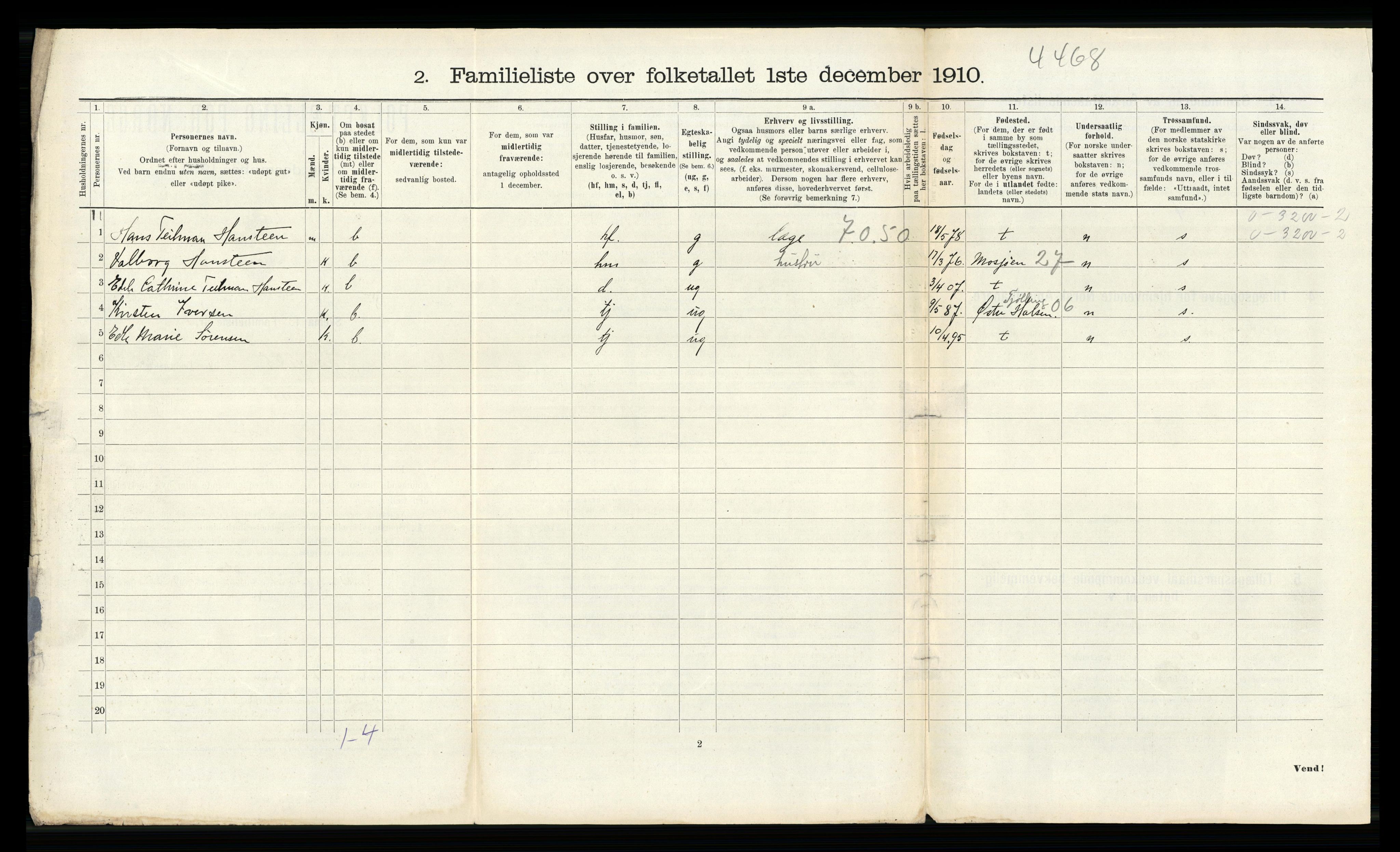 RA, 1910 census for Larvik, 1910, p. 1278