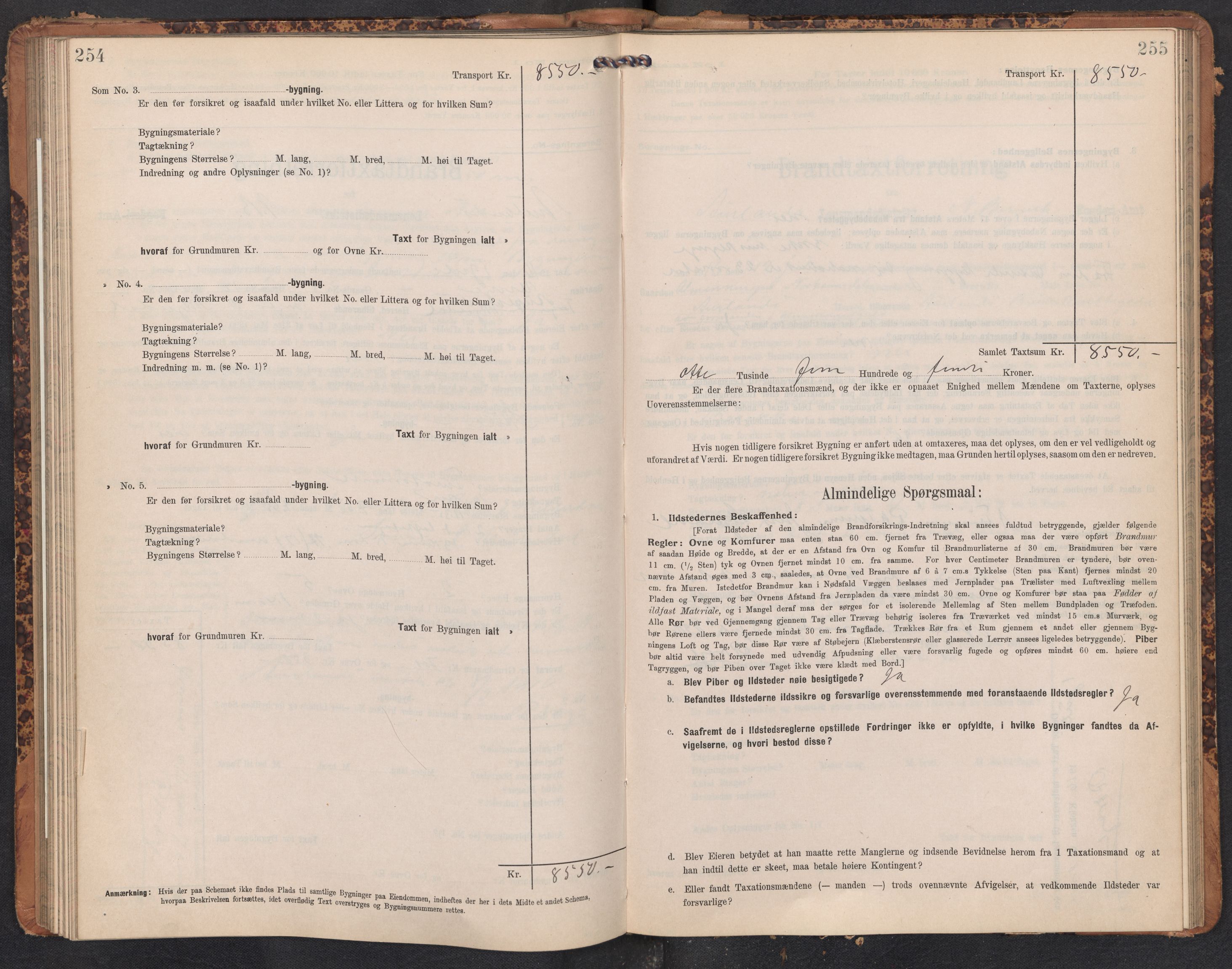 Lensmannen i Aurland, AV/SAB-A-26401/0012/L0005: Branntakstprotokoll, skjematakst, 1909-1916, p. 254-255