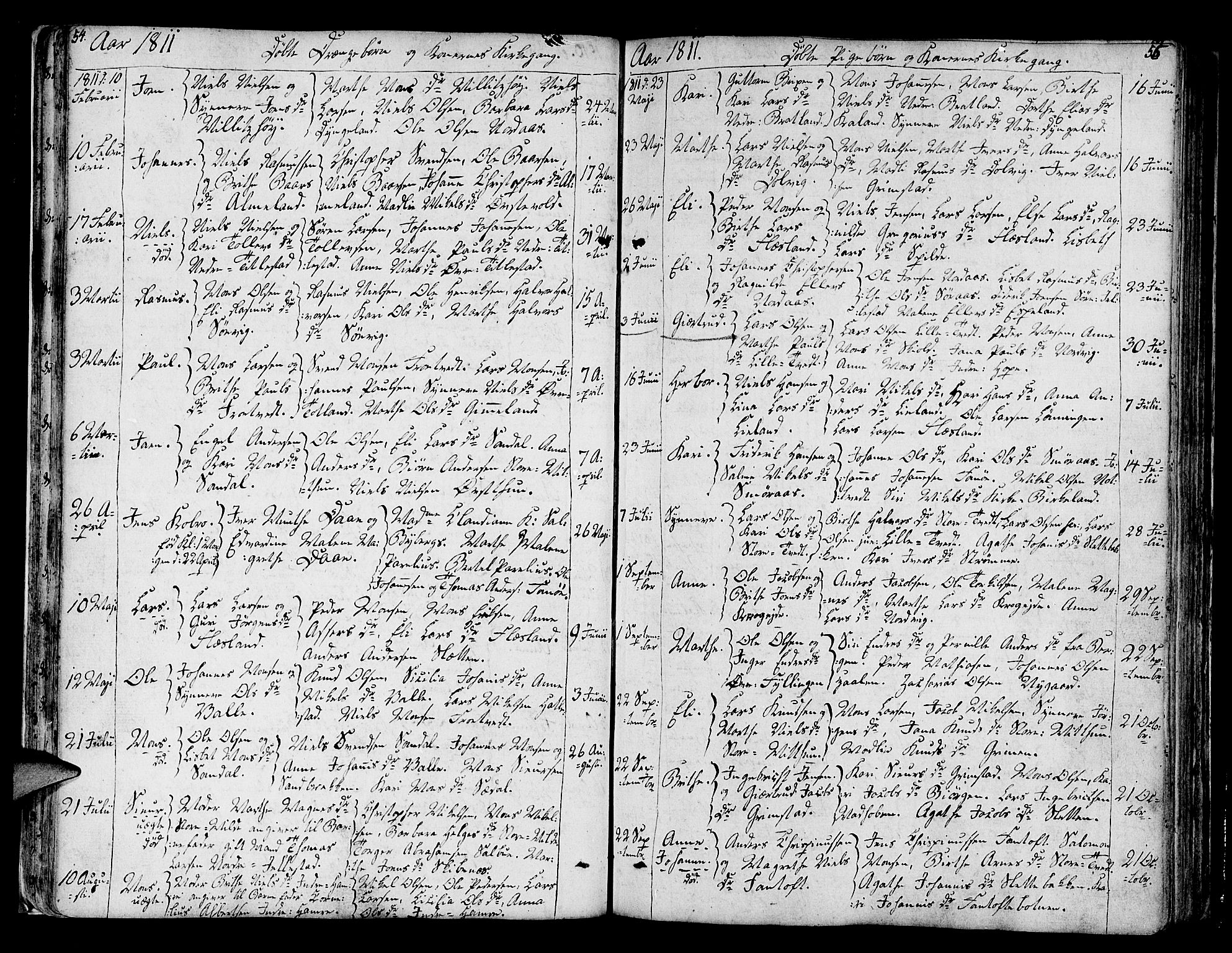 Fana Sokneprestembete, AV/SAB-A-75101/H/Haa/Haaa/L0006: Parish register (official) no. A 6, 1800-1815, p. 54-55