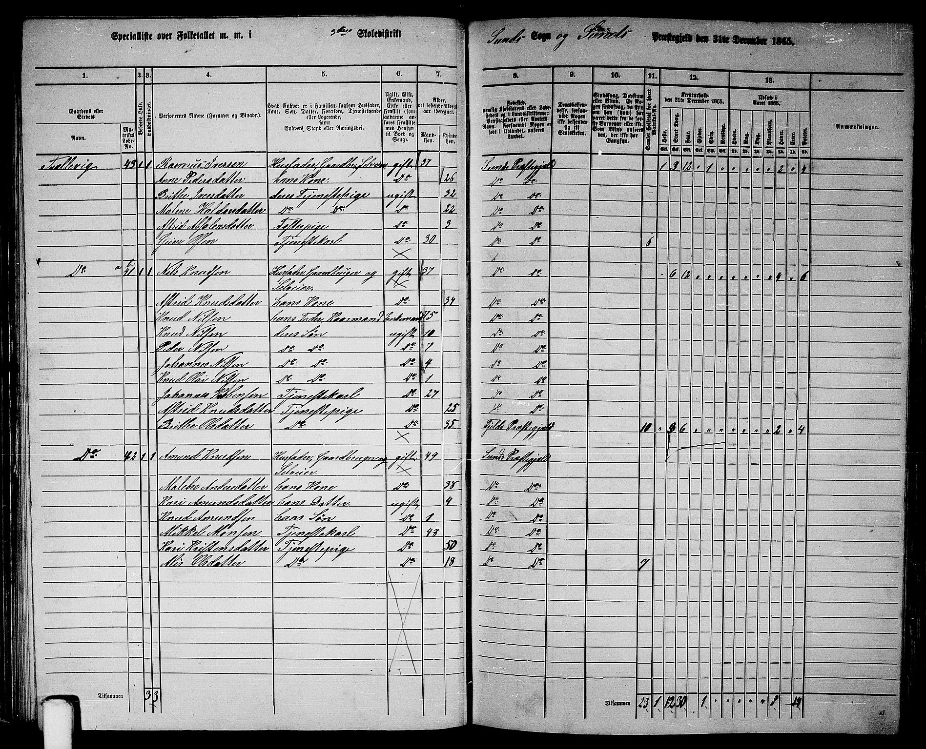 RA, 1865 census for Sund, 1865, p. 46