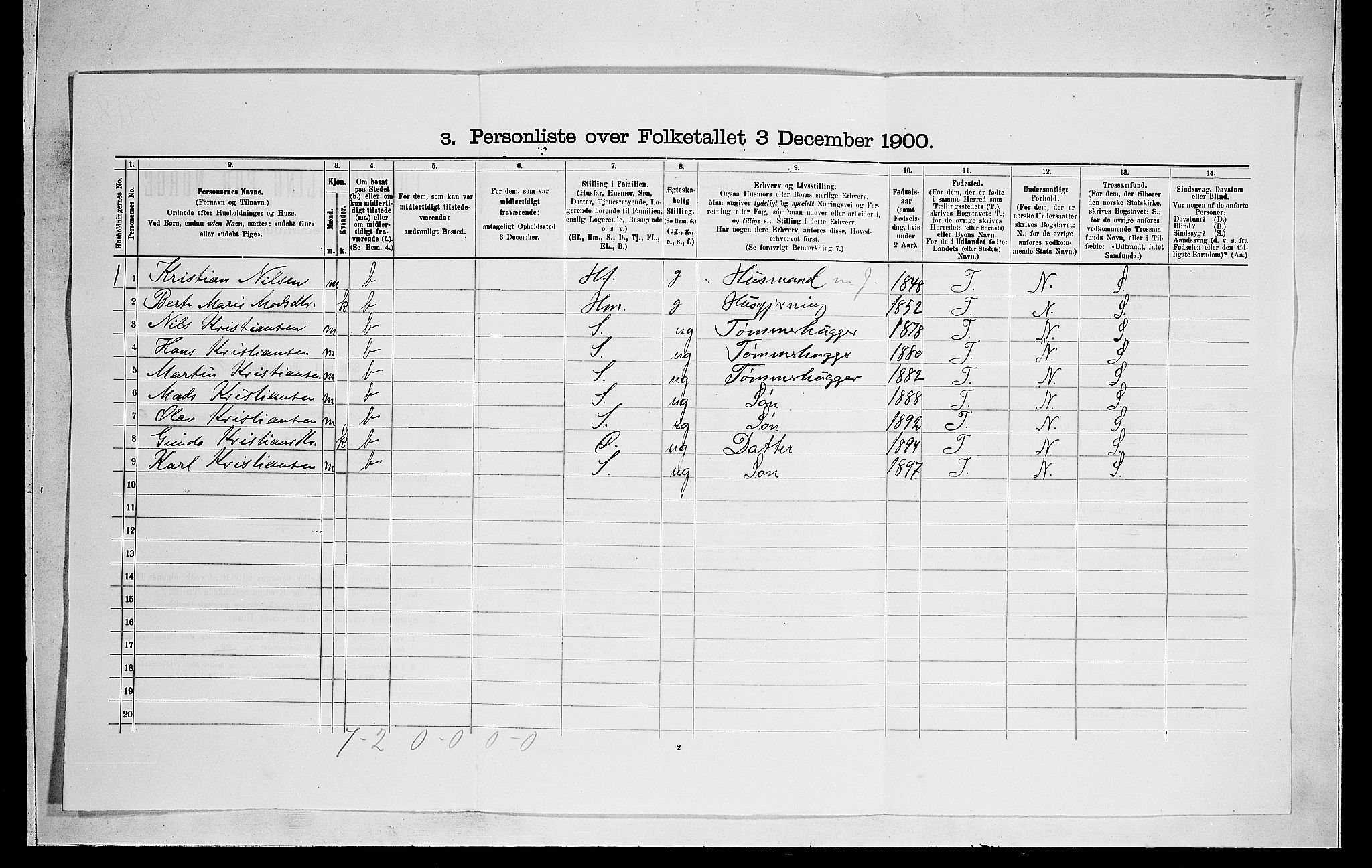 RA, 1900 census for Norderhov, 1900, p. 738