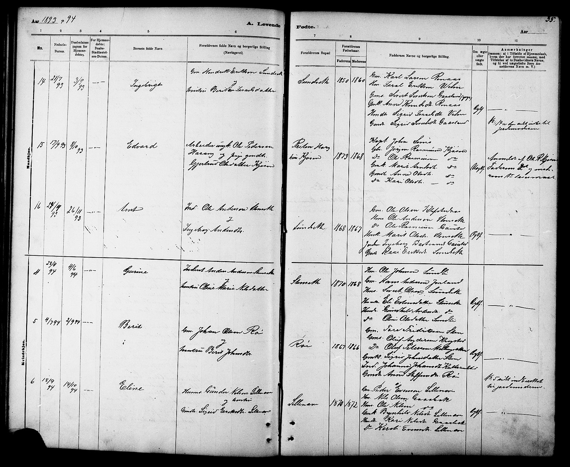 Ministerialprotokoller, klokkerbøker og fødselsregistre - Sør-Trøndelag, SAT/A-1456/694/L1132: Parish register (copy) no. 694C04, 1887-1914, p. 35