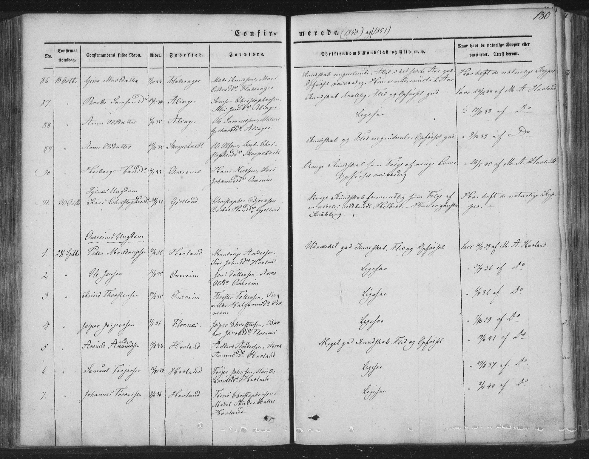 Tysnes sokneprestembete, AV/SAB-A-78601/H/Haa: Parish register (official) no. A 10, 1848-1859, p. 180