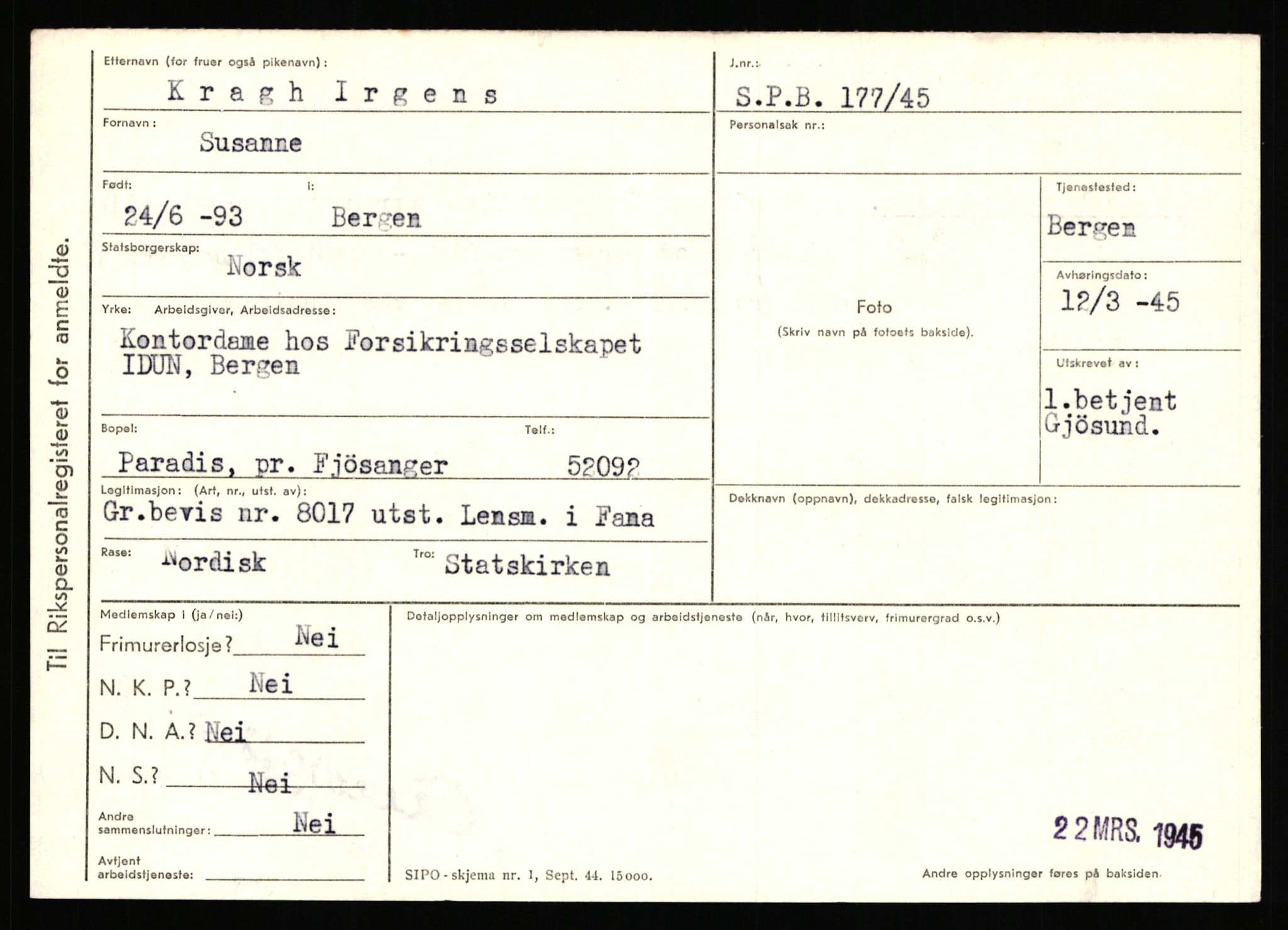 Statspolitiet - Hovedkontoret / Osloavdelingen, AV/RA-S-1329/C/Ca/L0007: Hol - Joelsen, 1943-1945, p. 2458
