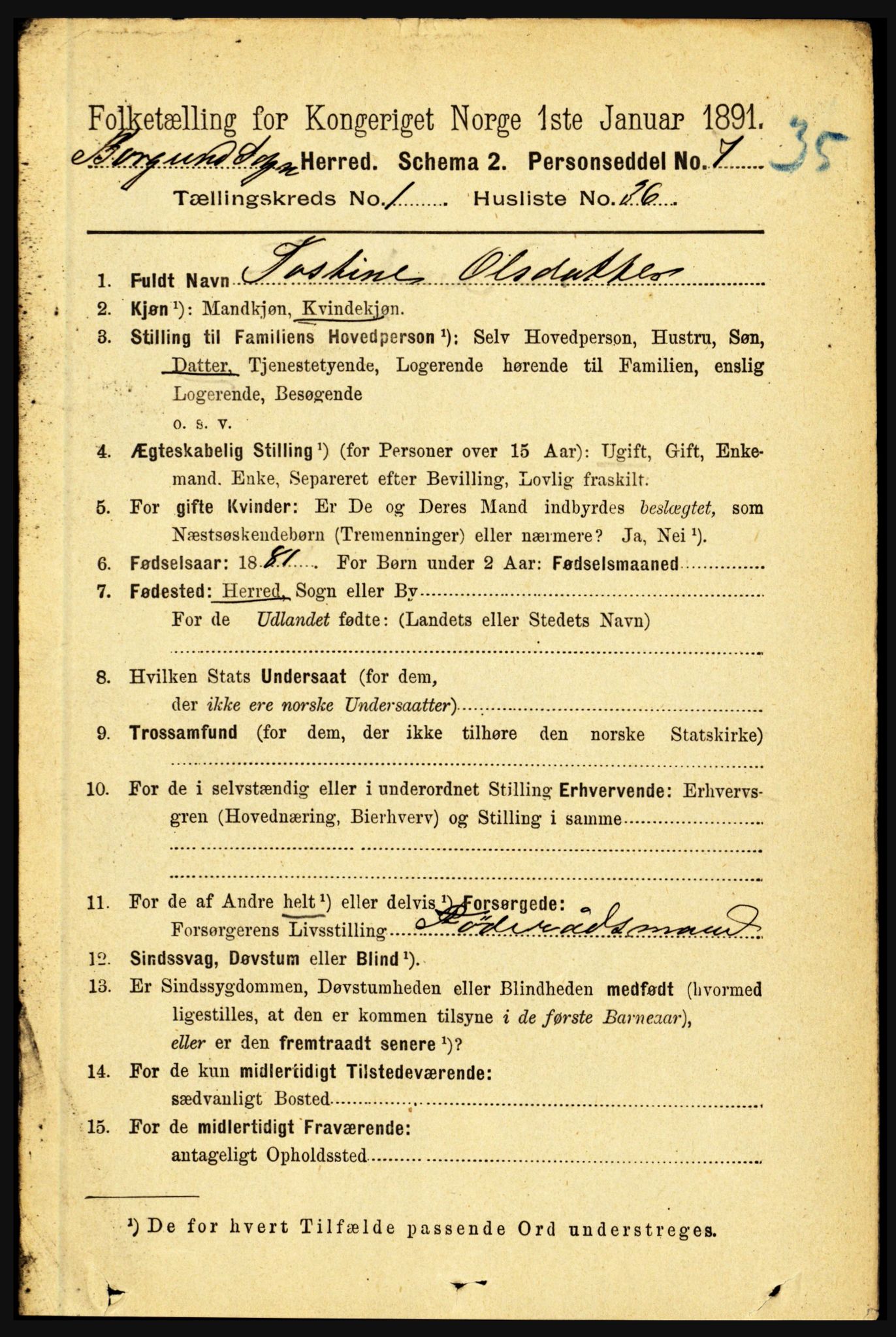 RA, 1891 census for 1423 Borgund, 1891, p. 256