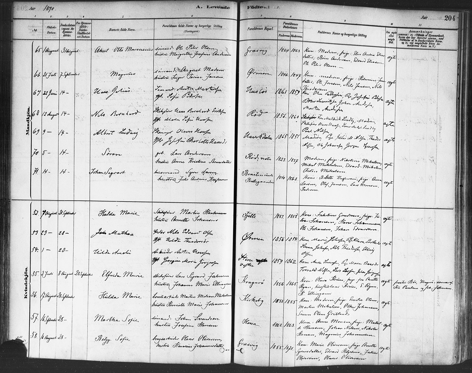 Onsøy prestekontor Kirkebøker, AV/SAO-A-10914/F/Fa/L0005: Parish register (official) no. I 5, 1878-1898, p. 204