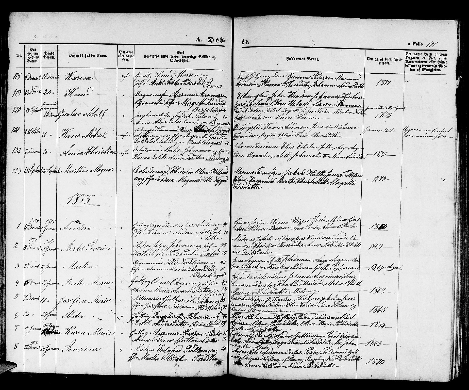 Hetland sokneprestkontor, SAST/A-101826/30/30BB/L0003: Parish register (copy) no. B 3, 1863-1877, p. 101