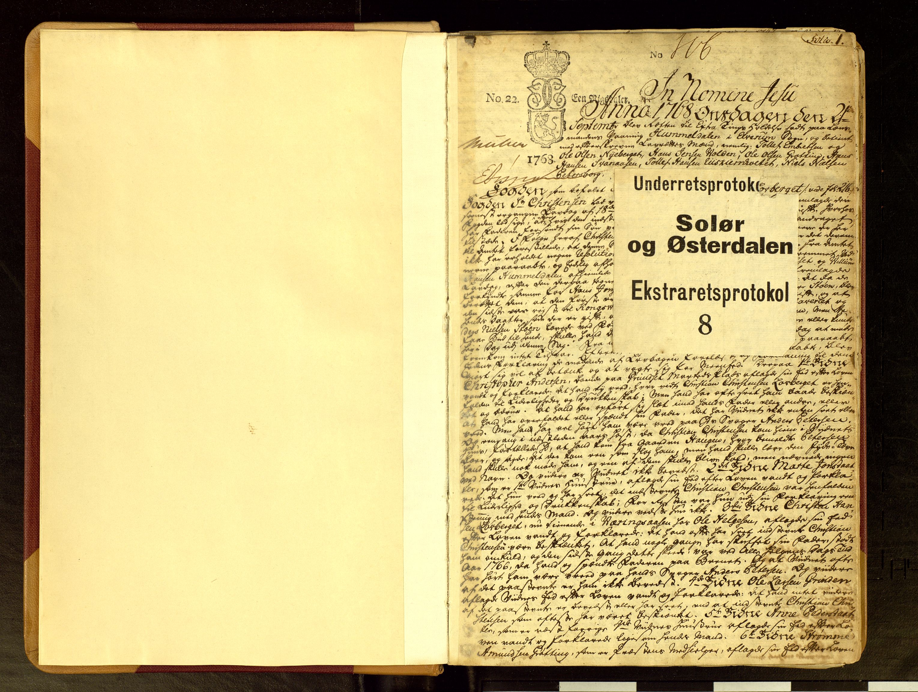 Solør og Østerdalen sorenskriveri, SAH/TING-024/G/Gc/L0008: Ekstrarettsprotokoll, 1768-1772, p. 1