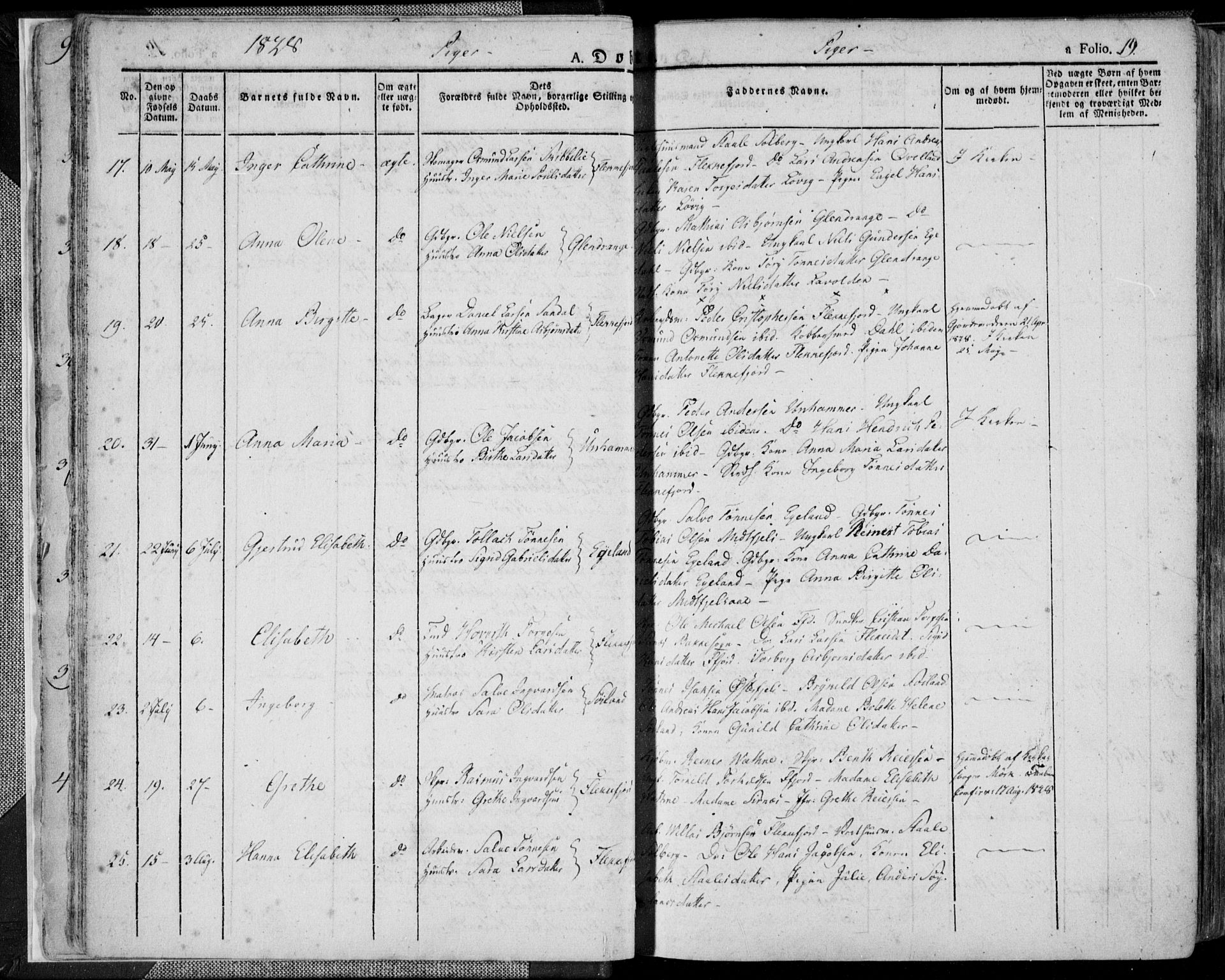 Flekkefjord sokneprestkontor, AV/SAK-1111-0012/F/Fa/Fac/L0003: Parish register (official) no. A 3, 1826-1841, p. 19