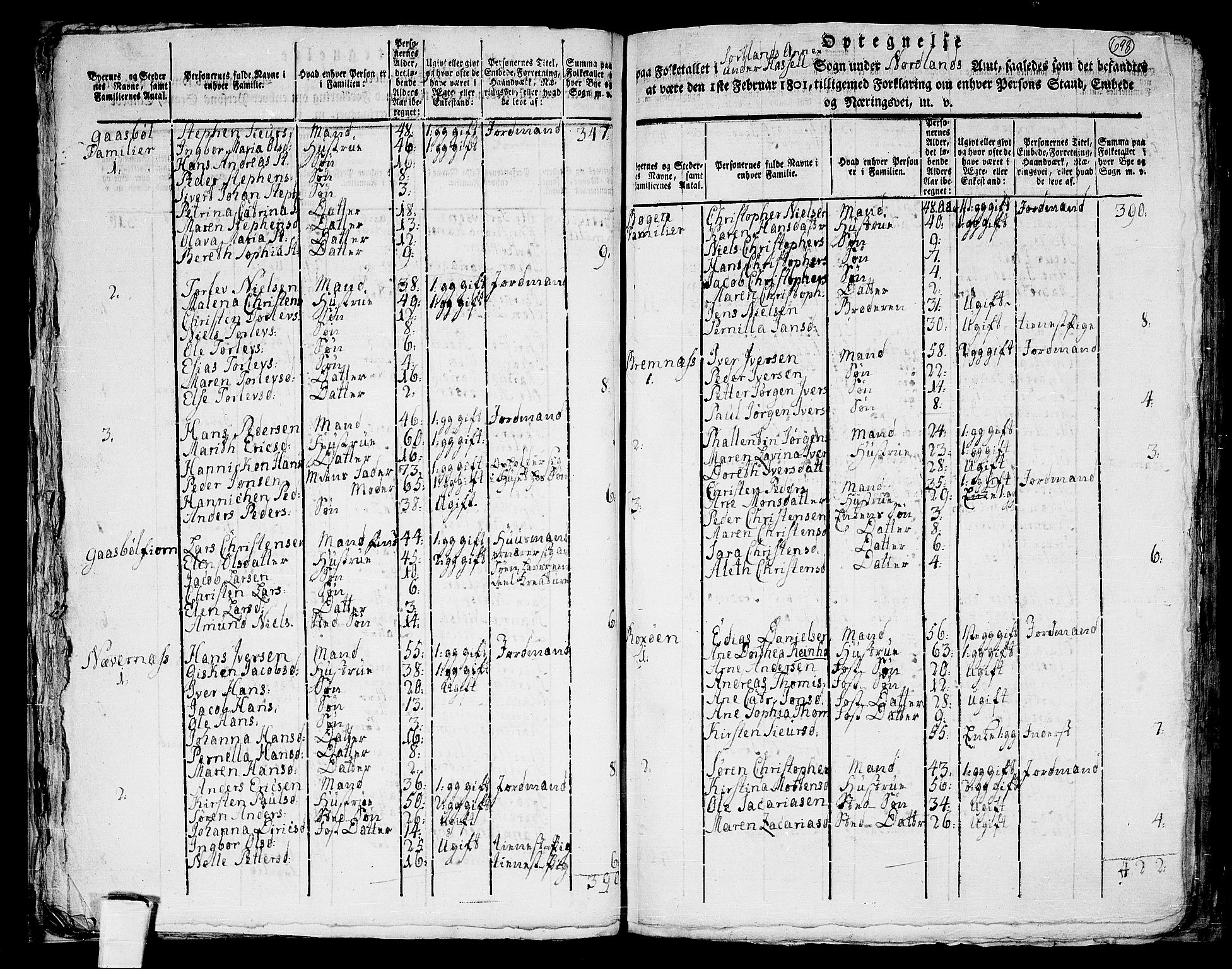 RA, 1801 census for 1866P Hadsel, 1801, p. 697b-698a