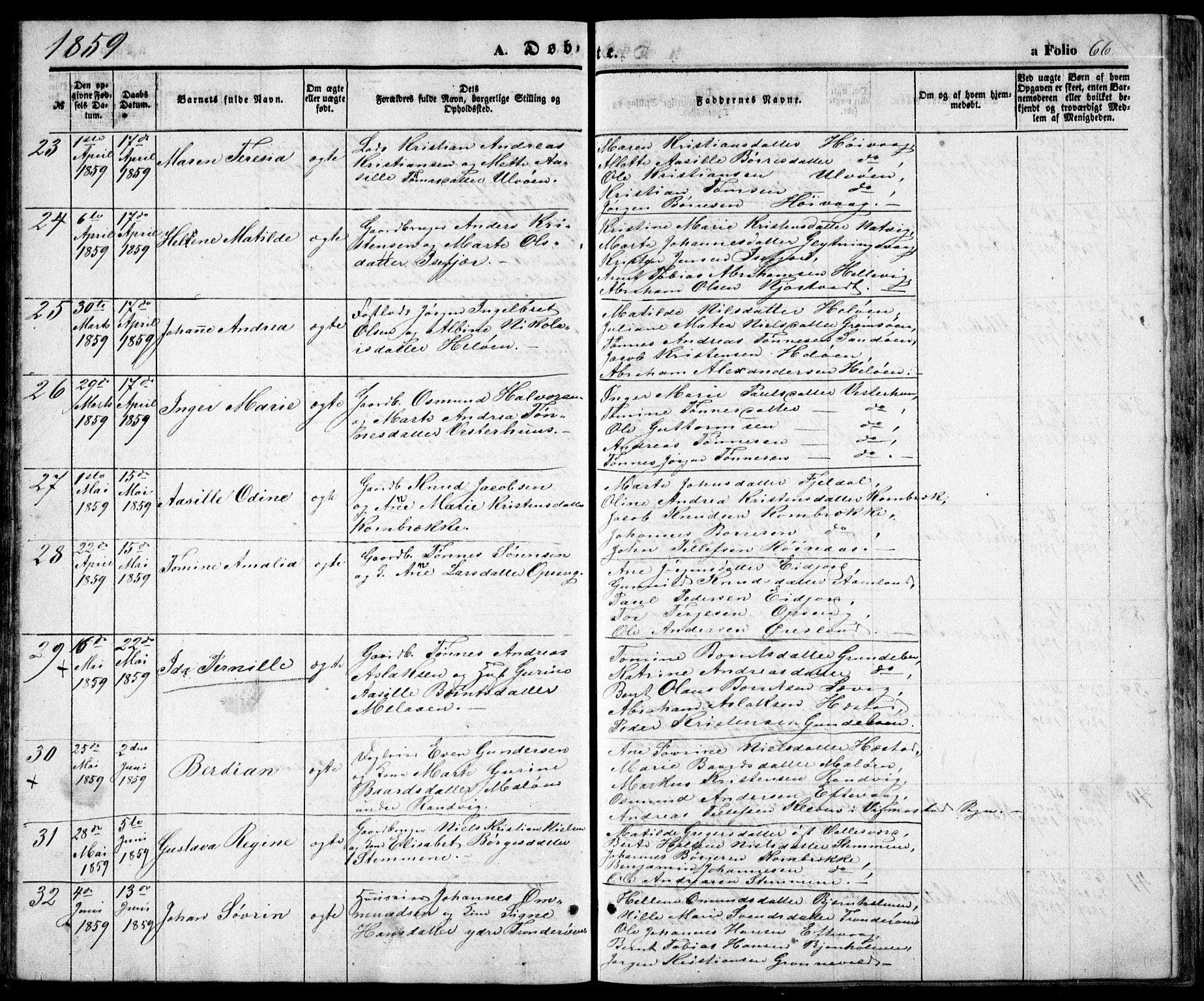 Høvåg sokneprestkontor, AV/SAK-1111-0025/F/Fb/L0002: Parish register (copy) no. B 2, 1847-1869, p. 66